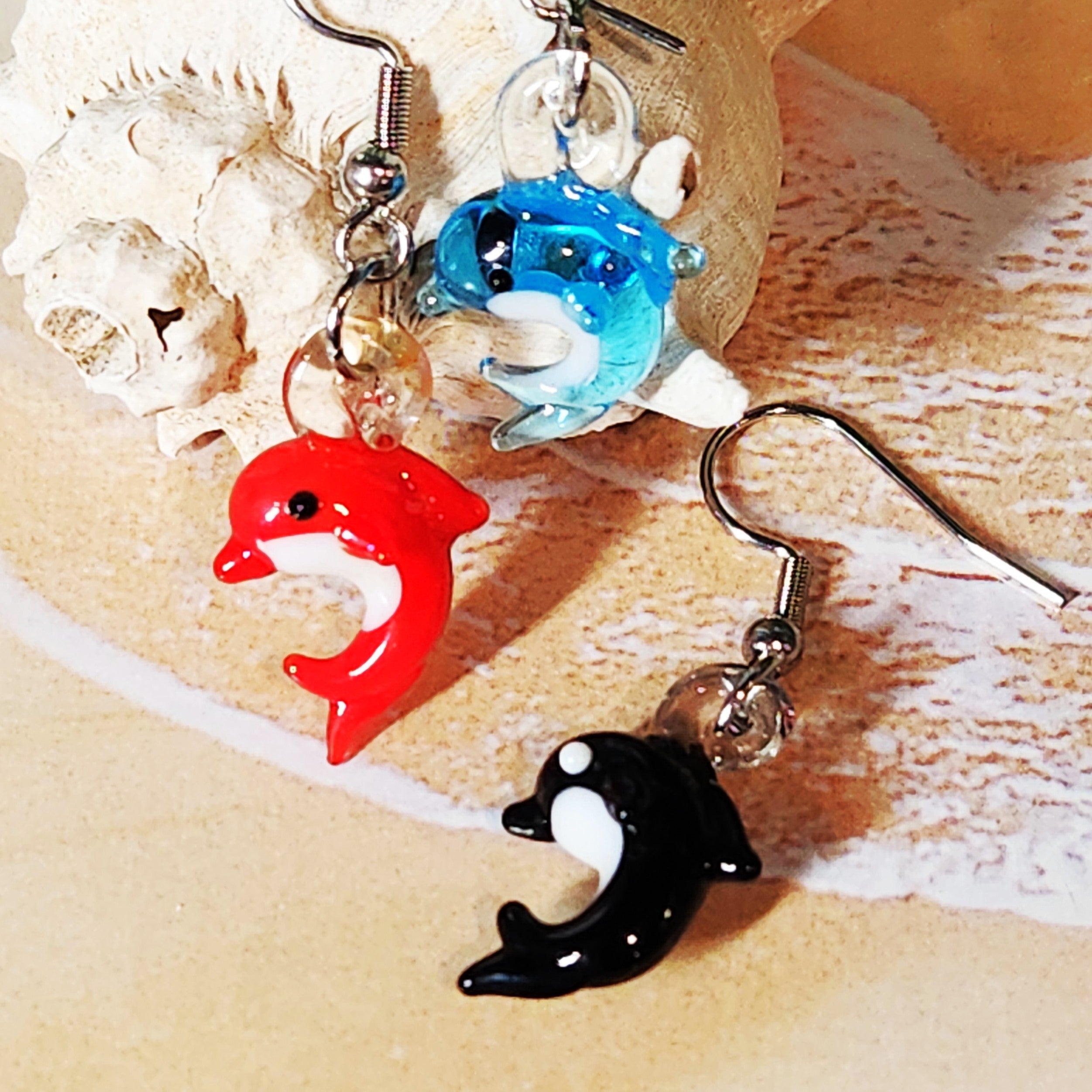 Tiny Dolphin Earrings - Glass Jewelry