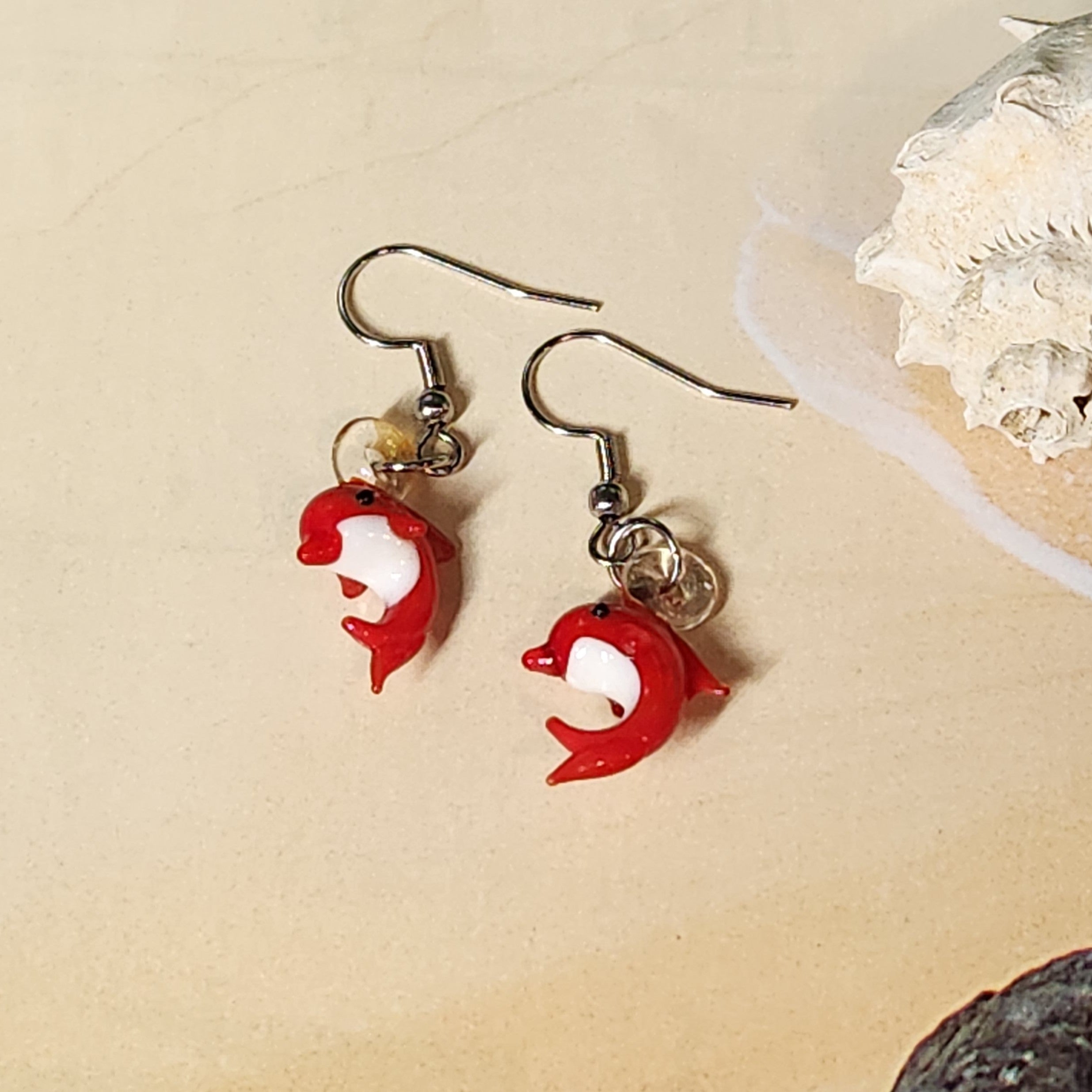 Tiny Dolphin Earrings - Glass Jewelry