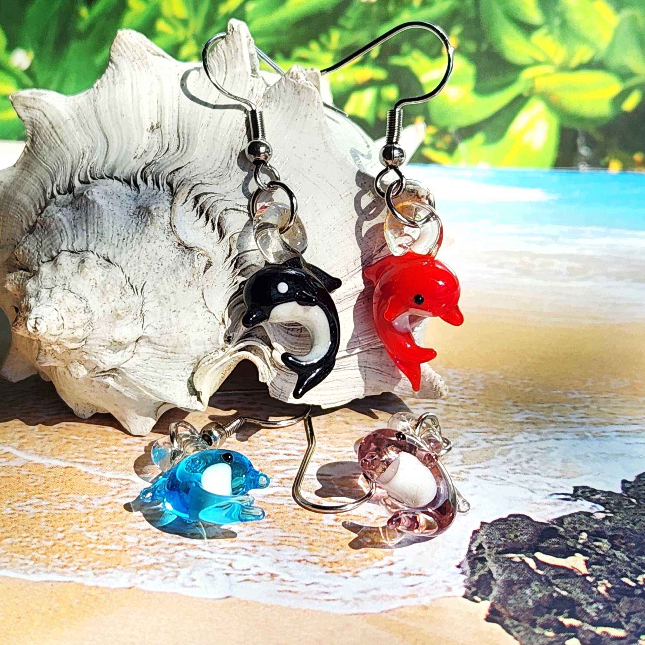 Tiny Dolphin Earrings - Glass Jewelry