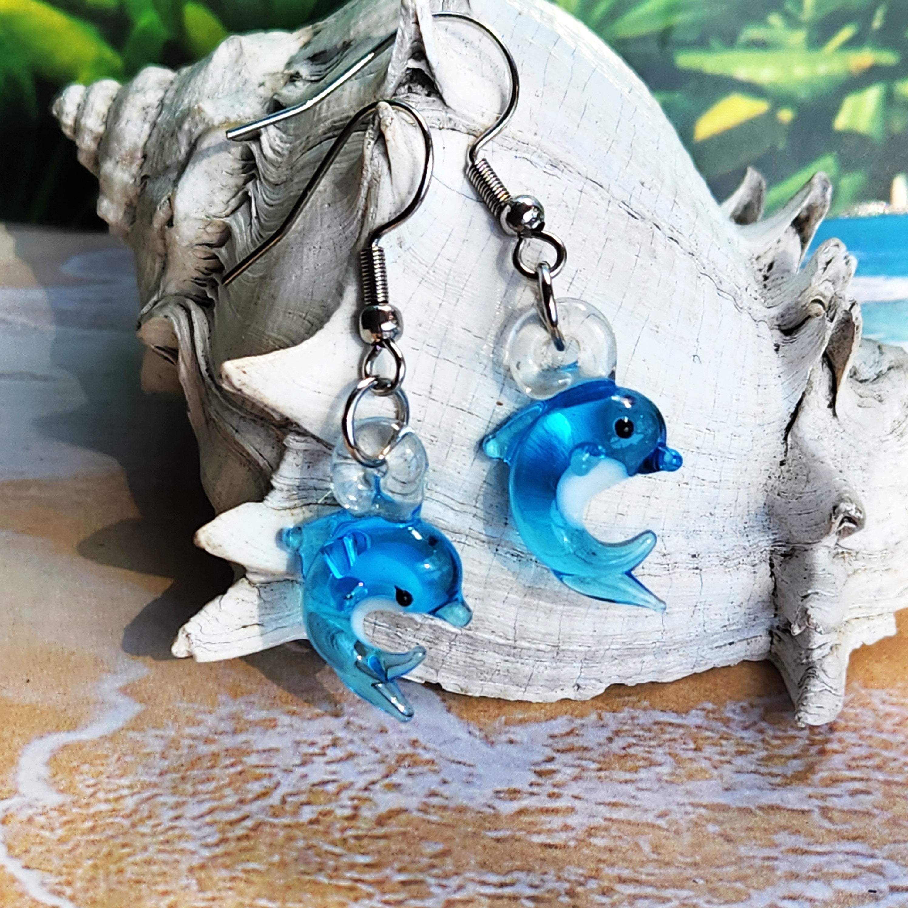 Tiny Dolphin Earrings - Glass Jewelry