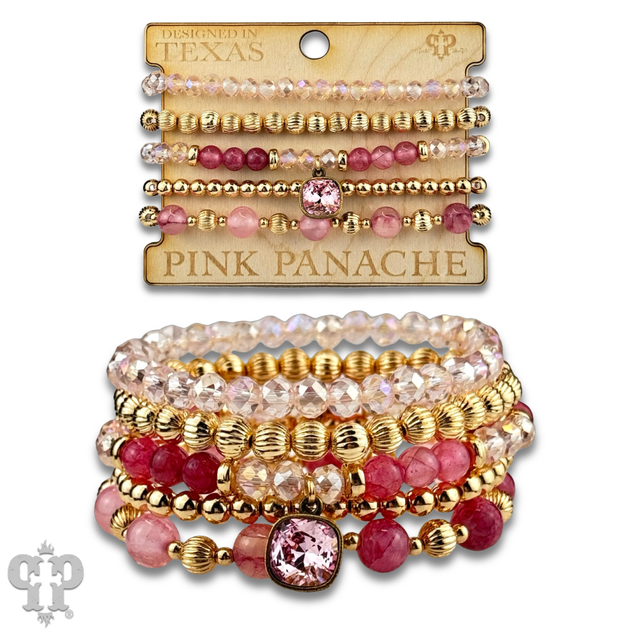 Gold and glass bead bracelet with Austrian crystal