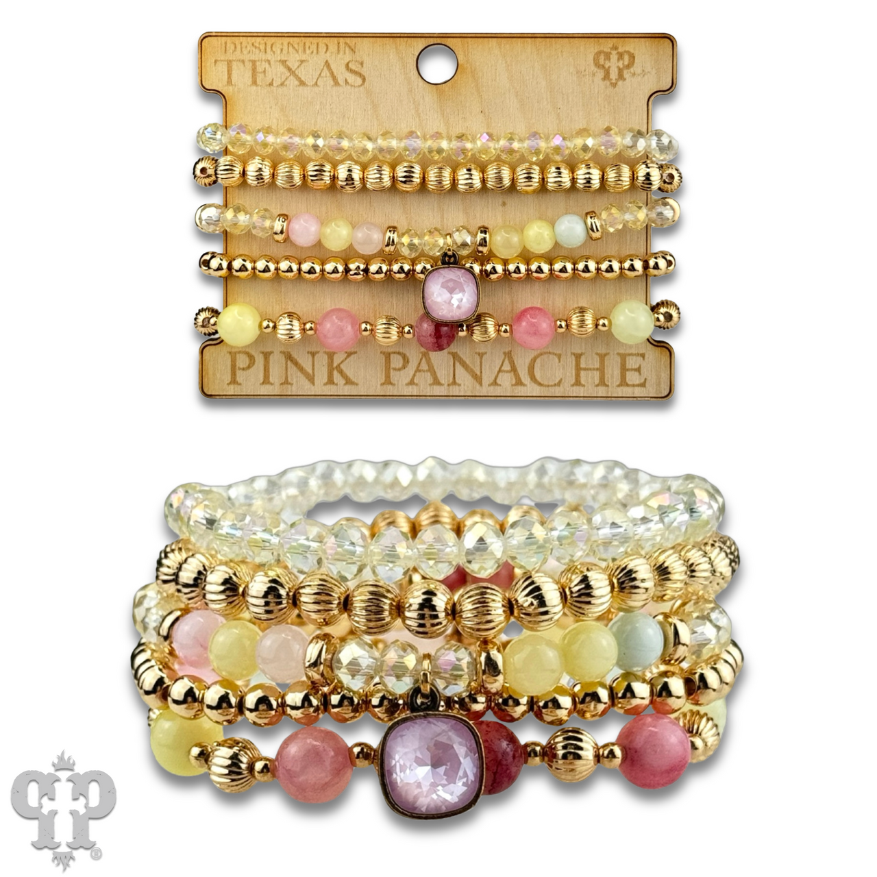 Gold and glass bead bracelet with Austrian crystal