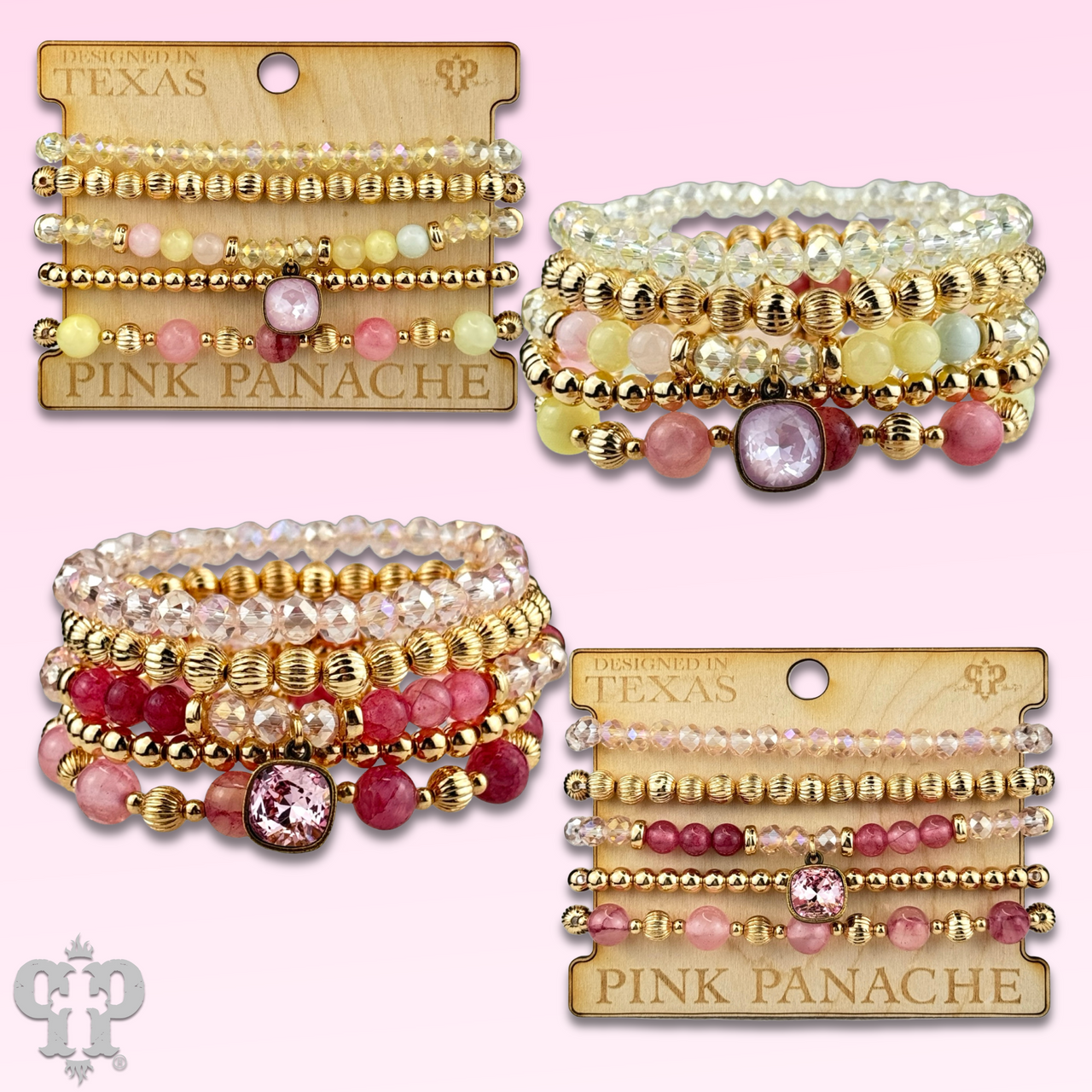 Gold and glass bead bracelet with Austrian crystal