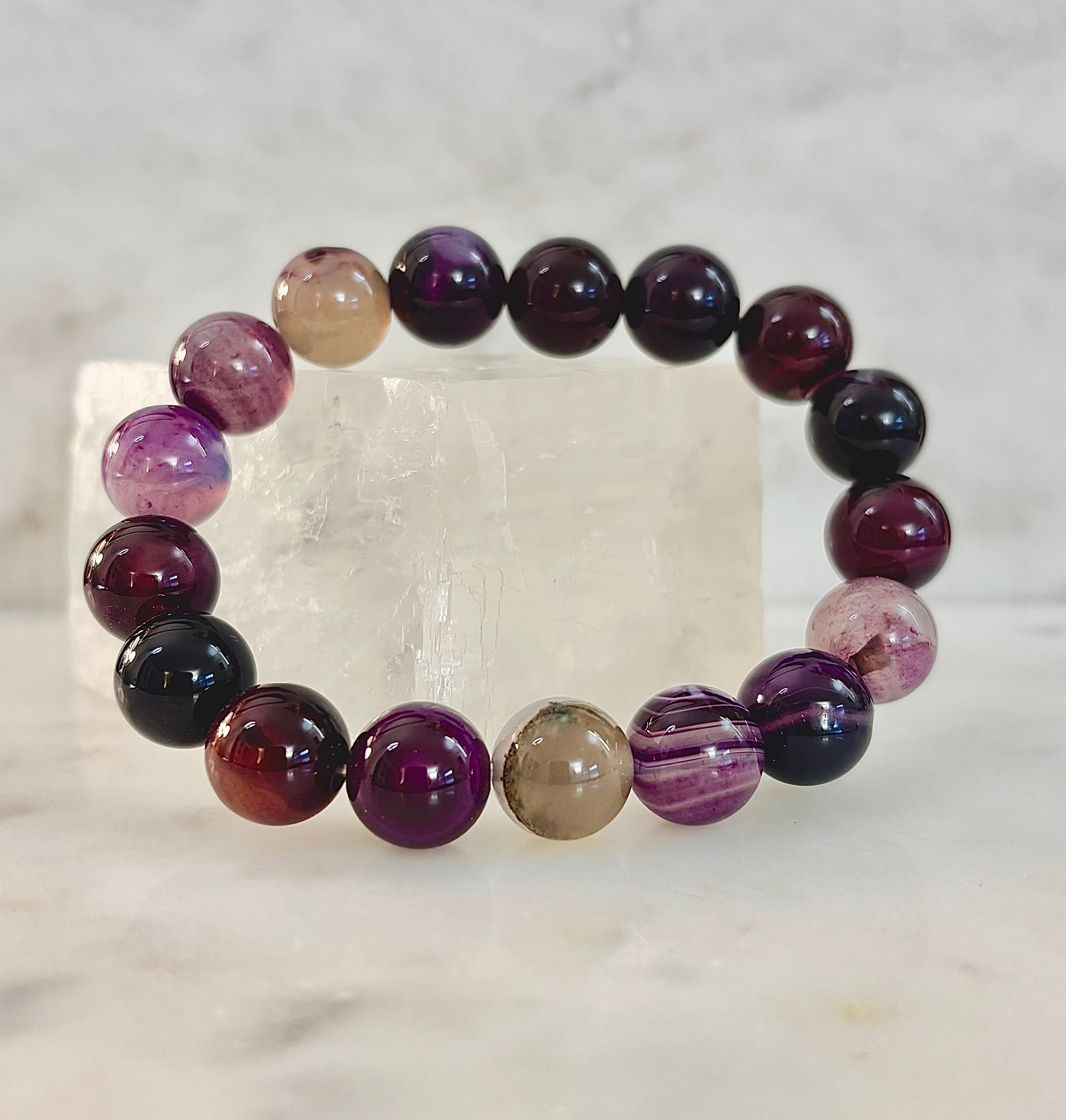 Royal Aura Purple Agate Bracelet – 12mm Reiki-Infused Statement Bracelet (Medium–Large Fit)