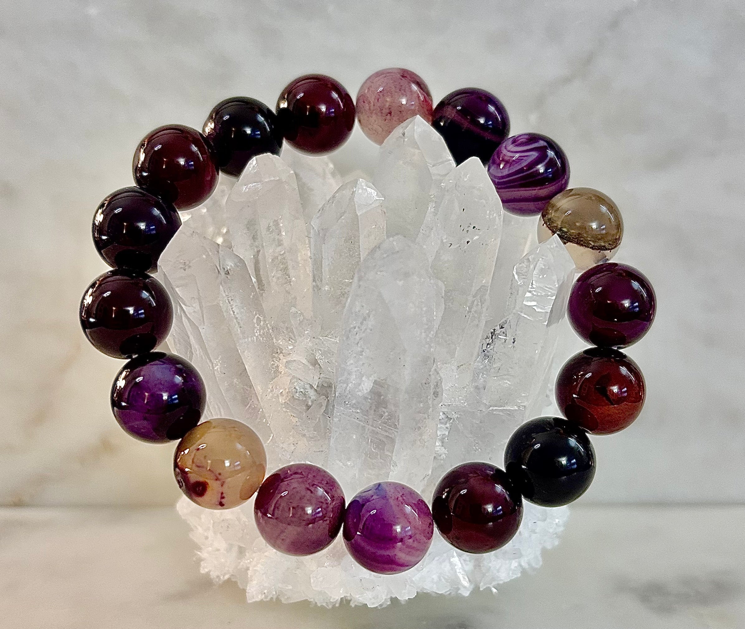 Royal Aura Purple Agate Bracelet – 12mm Reiki-Infused Statement Bracelet (Medium–Large Fit)