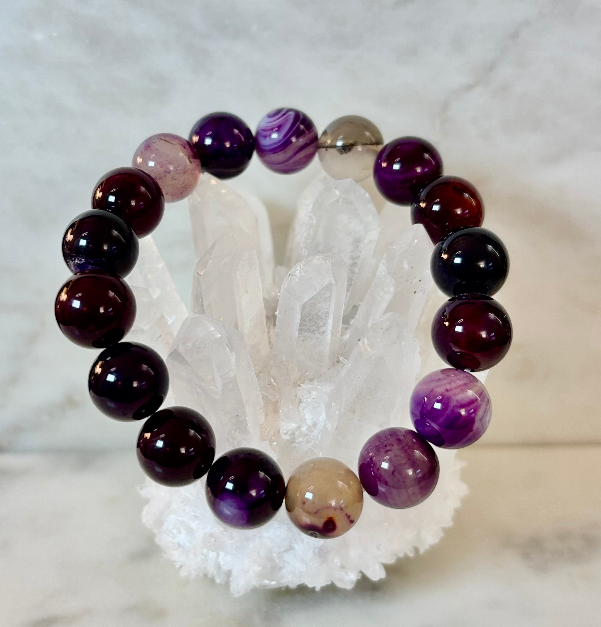 Royal Aura Purple Agate Bracelet – 12mm Reiki-Infused Statement Bracelet (Medium–Large Fit)