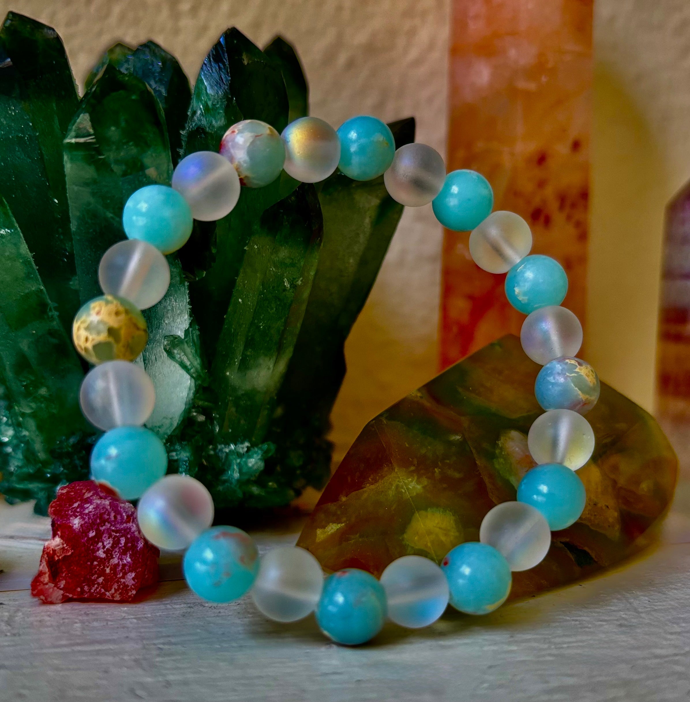 🌊 Ocean Breeze Resin Bead Bracelet – Sea Glass Vibes