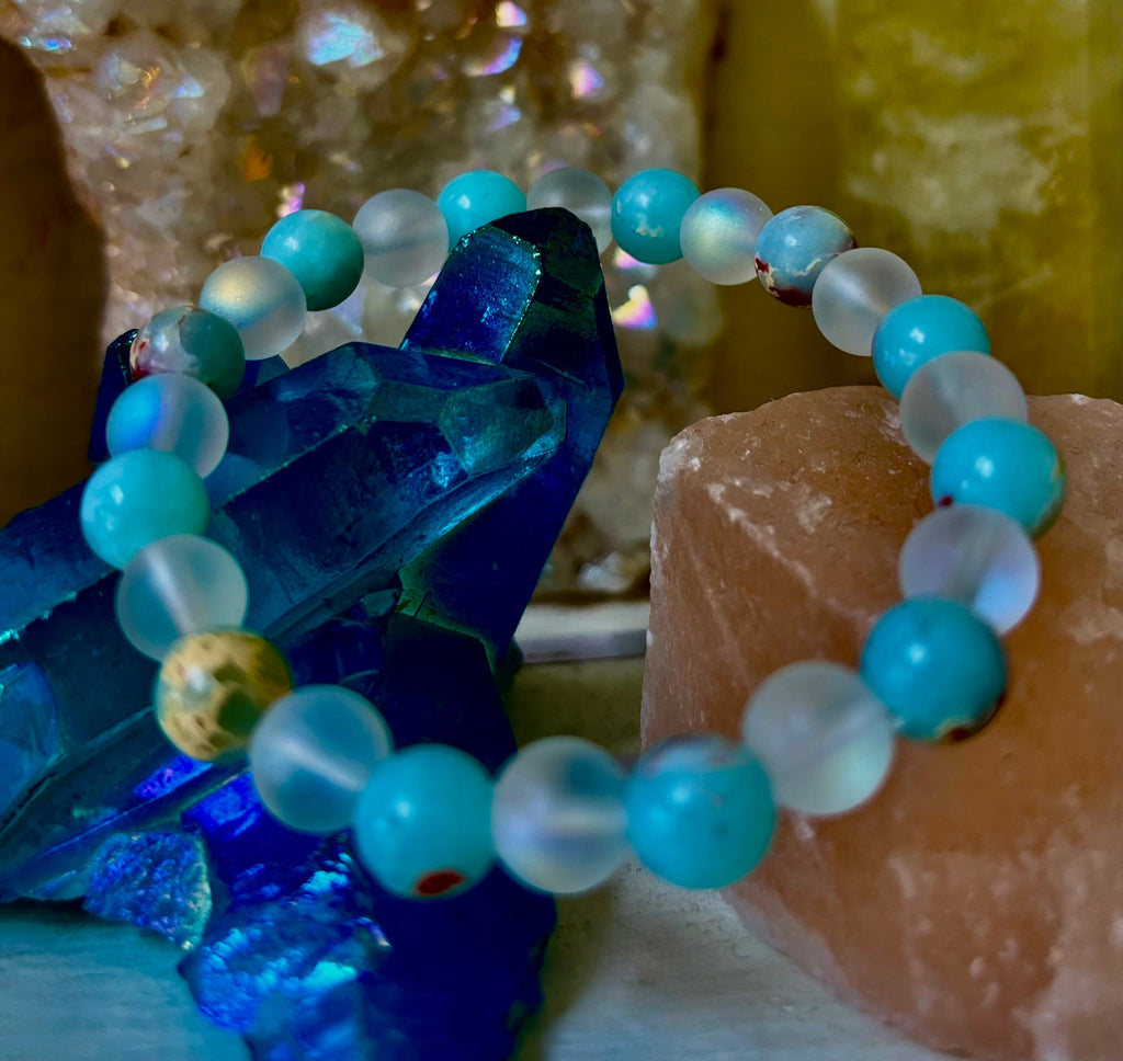 🌊 Ocean Breeze Resin Bead Bracelet – Sea Glass Vibes