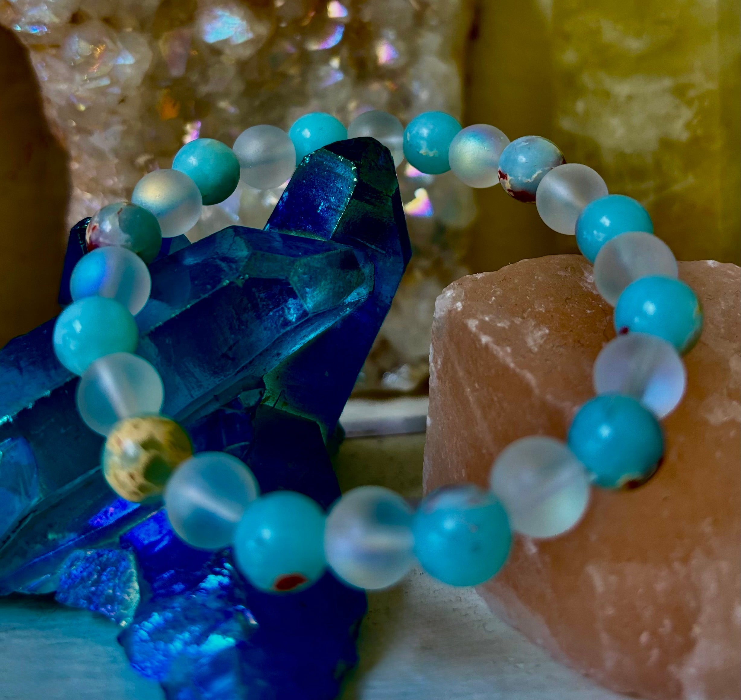 🌊 Ocean Breeze Resin Bead Bracelet – Sea Glass Vibes
