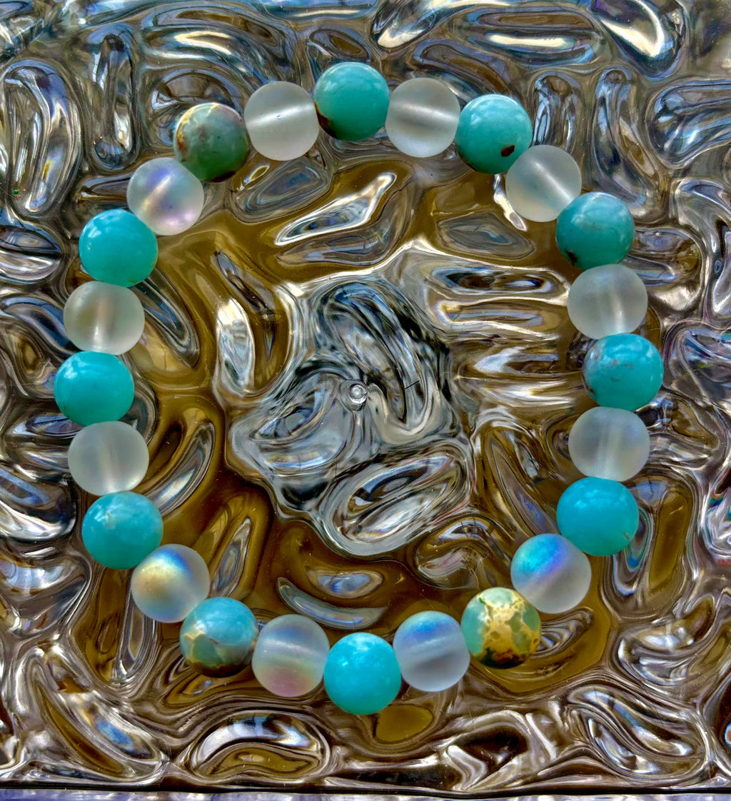 🌊 Ocean Breeze Resin Bead Bracelet – Sea Glass Vibes