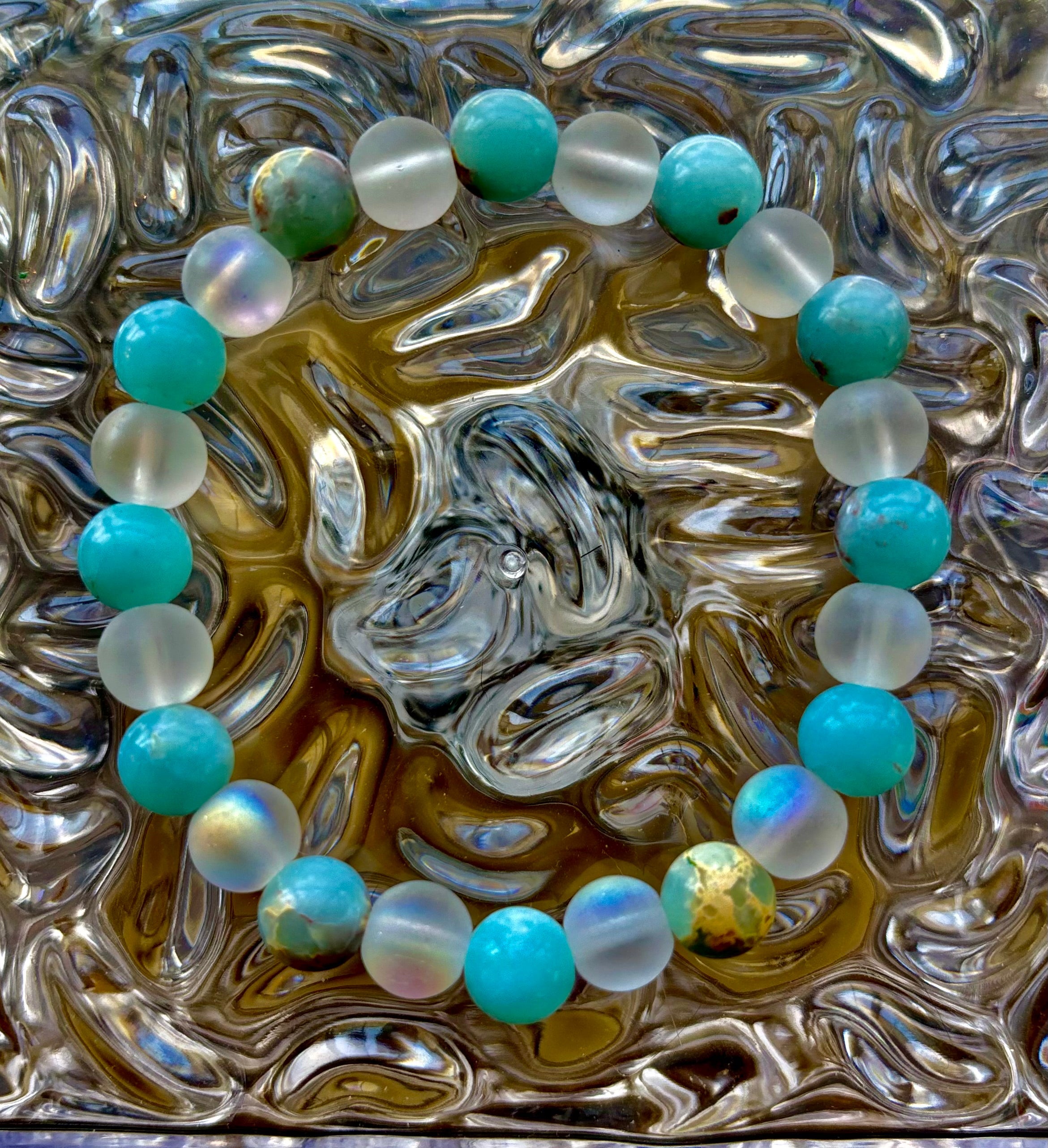 🌊 Ocean Breeze Resin Bead Bracelet – Sea Glass Vibes