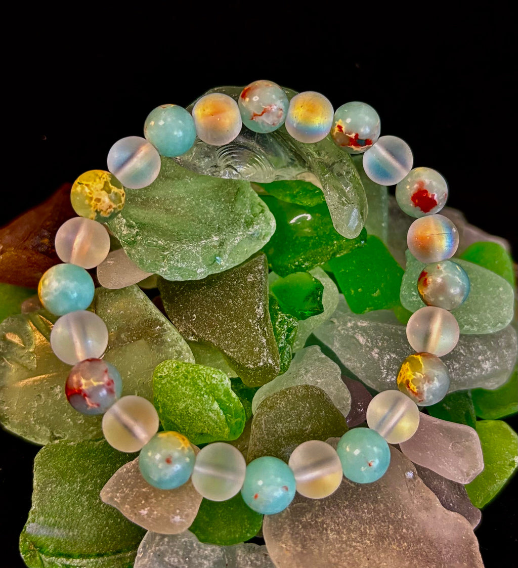 🌊 Ocean Breeze Resin Bead Bracelet – Sea Glass Vibes