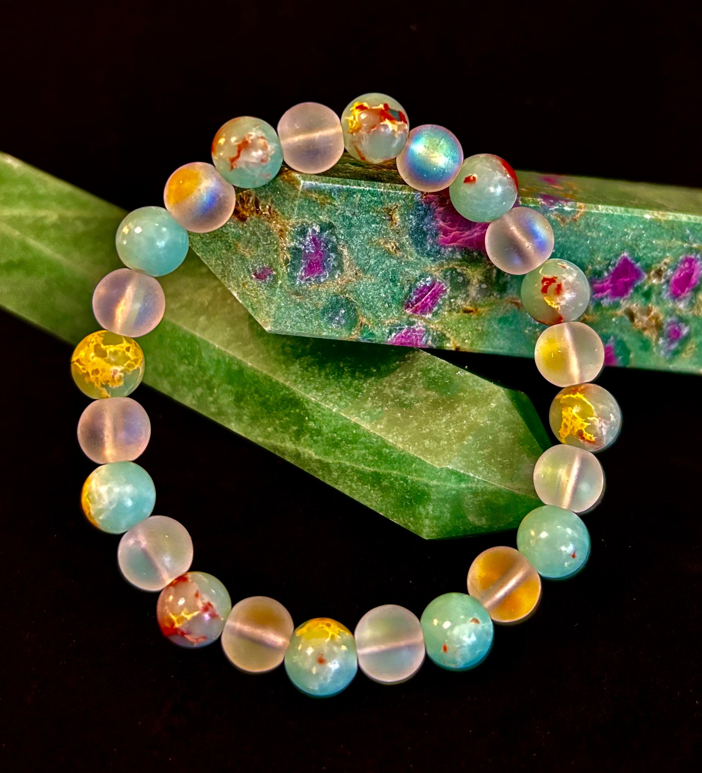 🌊 Ocean Breeze Resin Bead Bracelet – Sea Glass Vibes