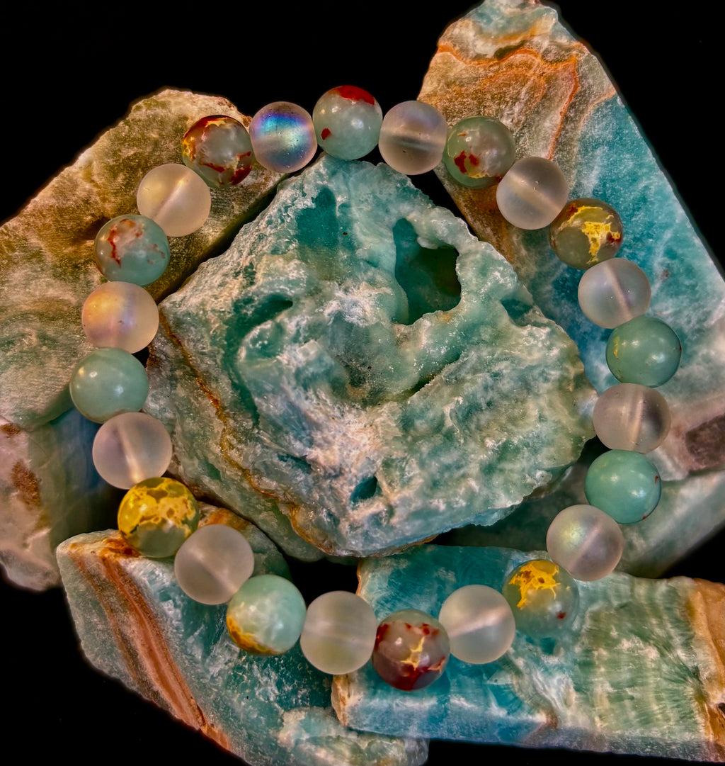 🌊 Ocean Breeze Resin Bead Bracelet – Sea Glass Vibes