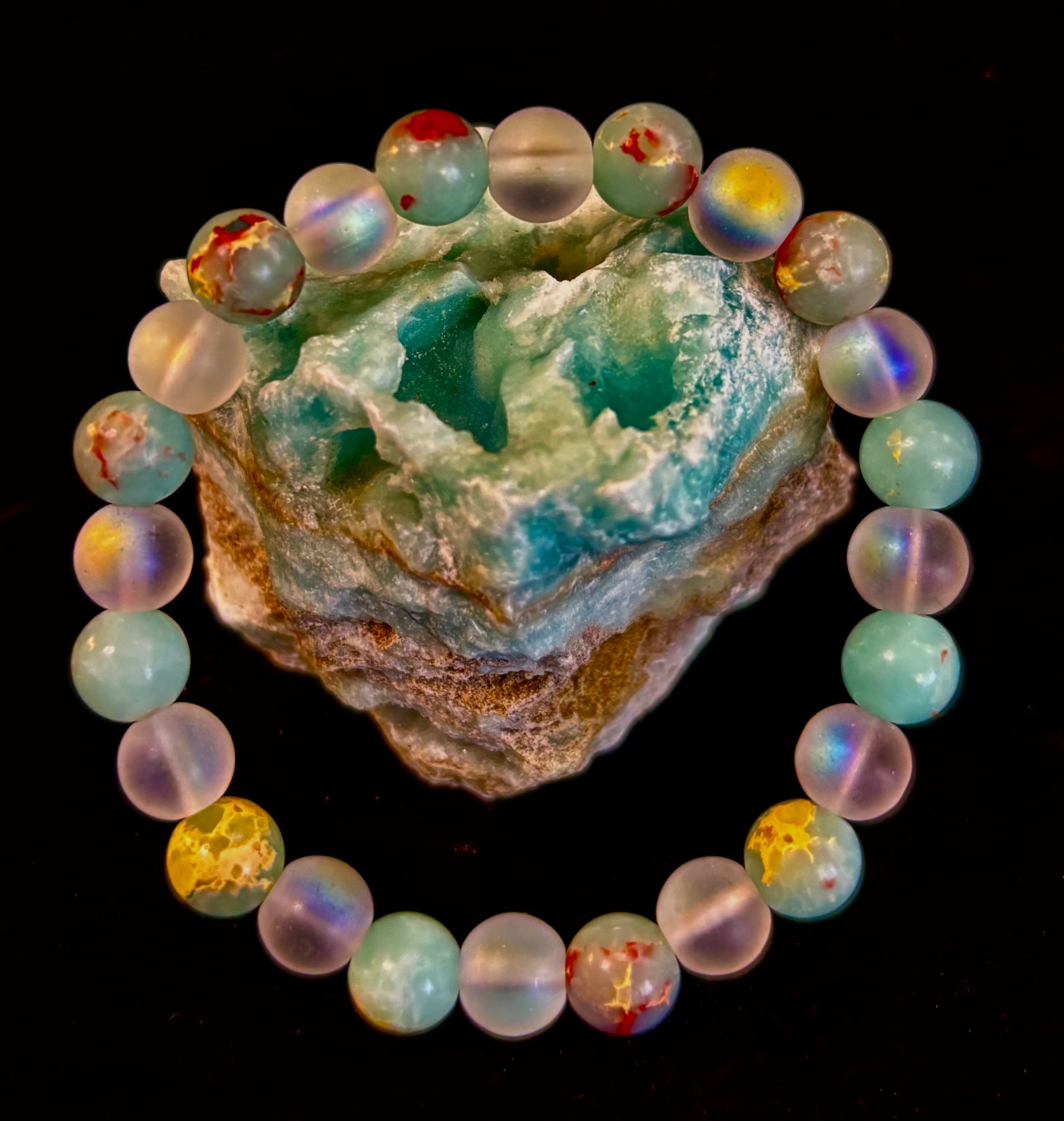 🌊 Ocean Breeze Resin Bead Bracelet – Sea Glass Vibes