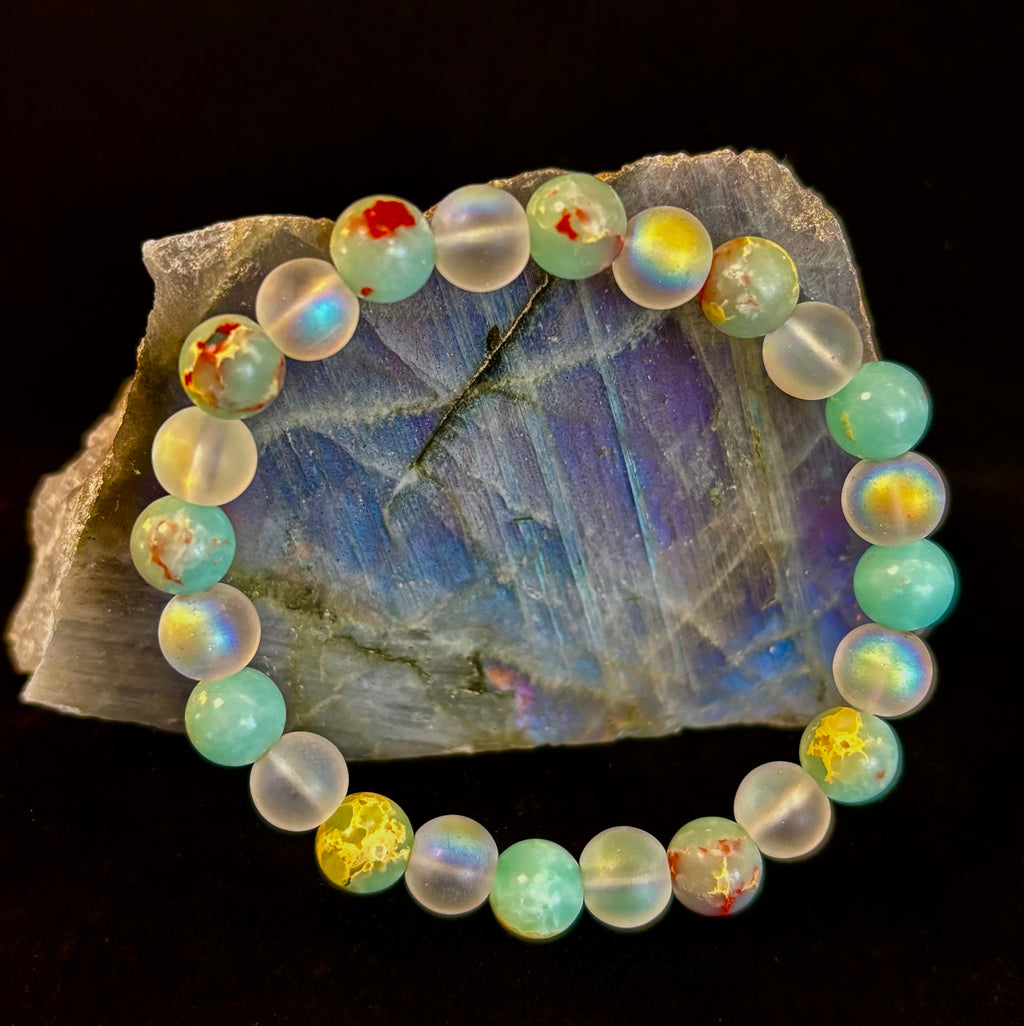 🌊 Ocean Breeze Resin Bead Bracelet – Sea Glass Vibes