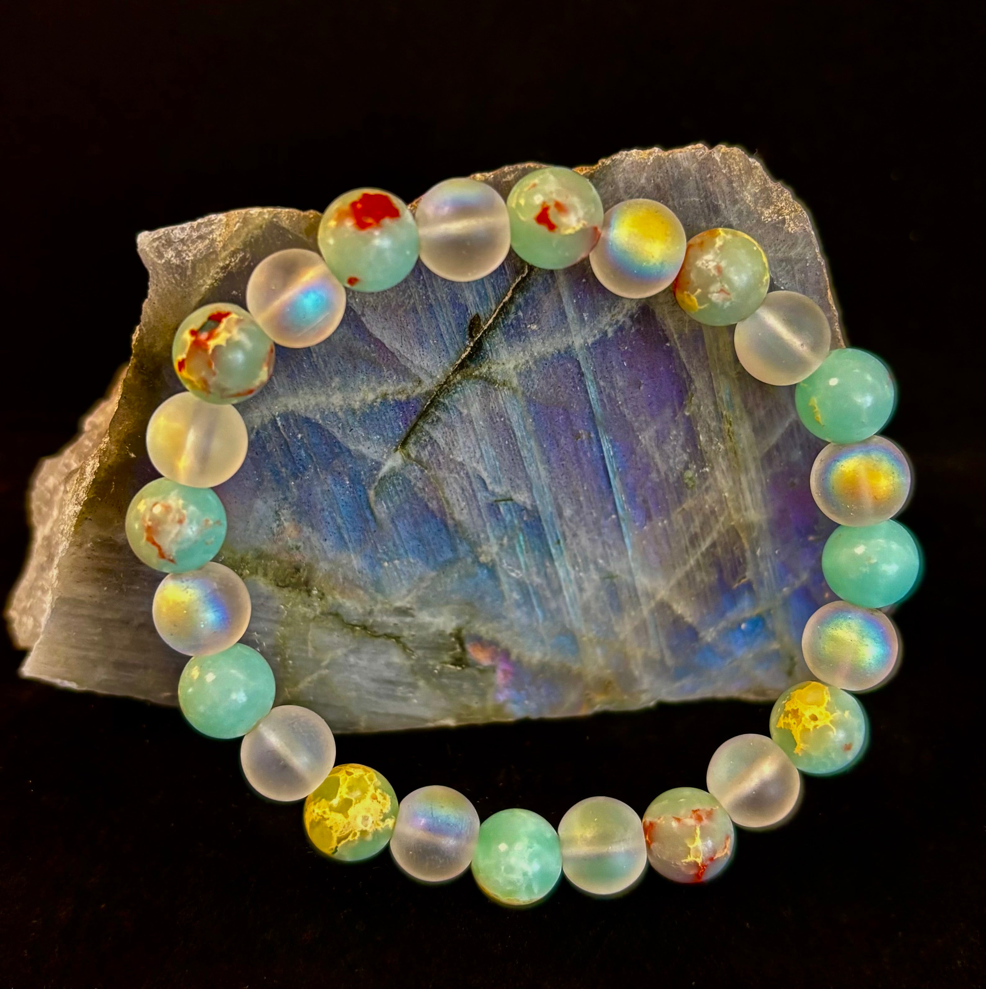 🌊 Ocean Breeze Resin Bead Bracelet – Sea Glass Vibes