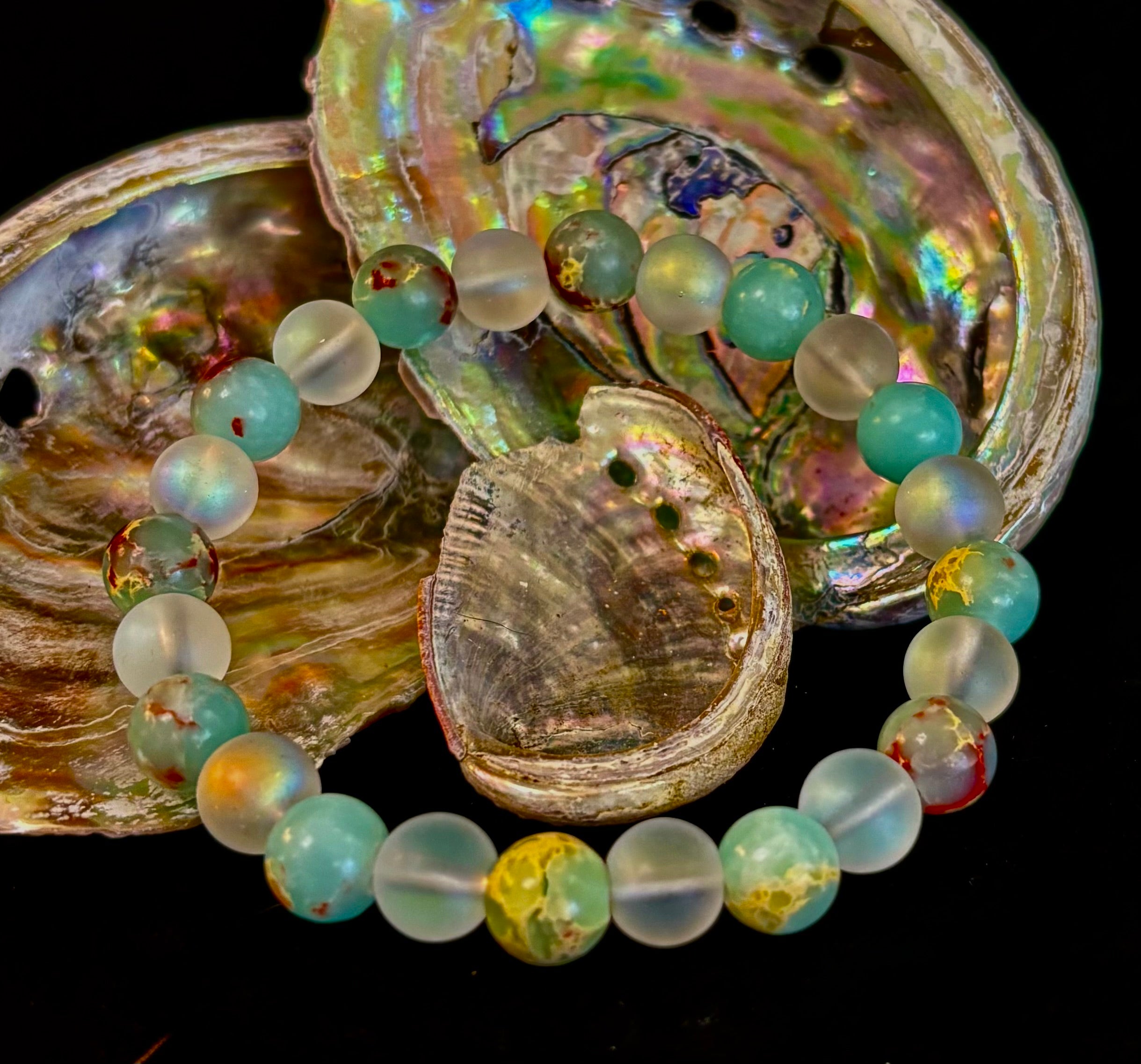 🌊 Ocean Breeze Resin Bead Bracelet – Sea Glass Vibes