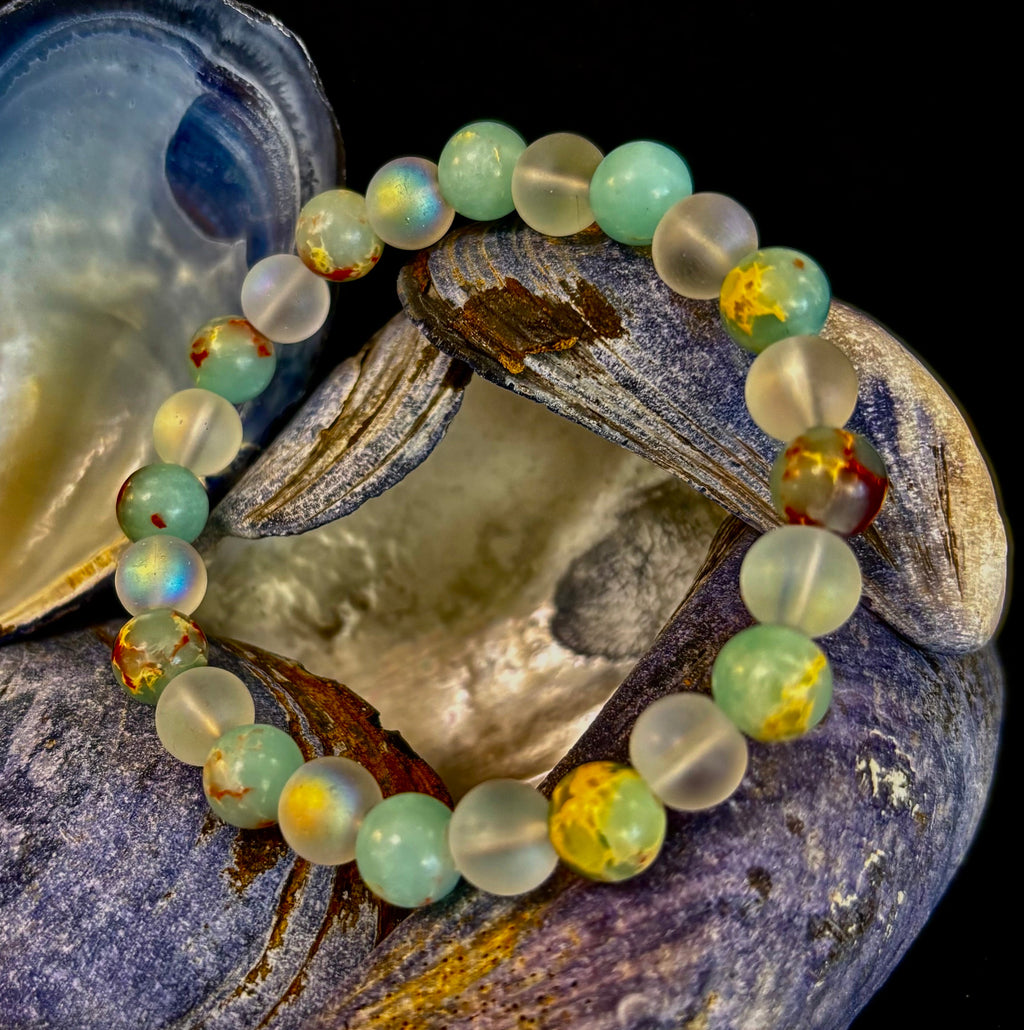🌊 Ocean Breeze Resin Bead Bracelet – Sea Glass Vibes