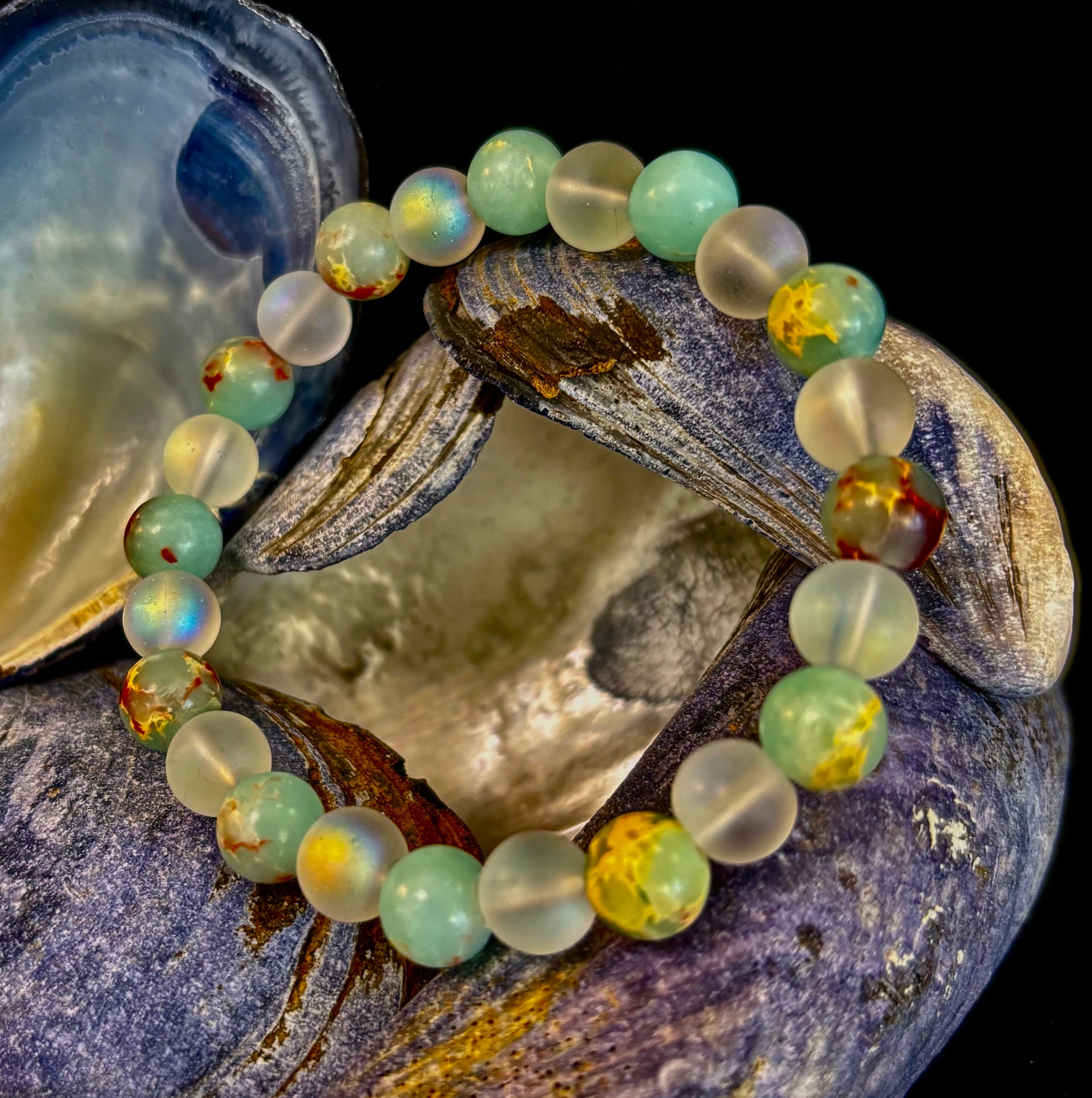 🌊 Ocean Breeze Resin Bead Bracelet – Sea Glass Vibes