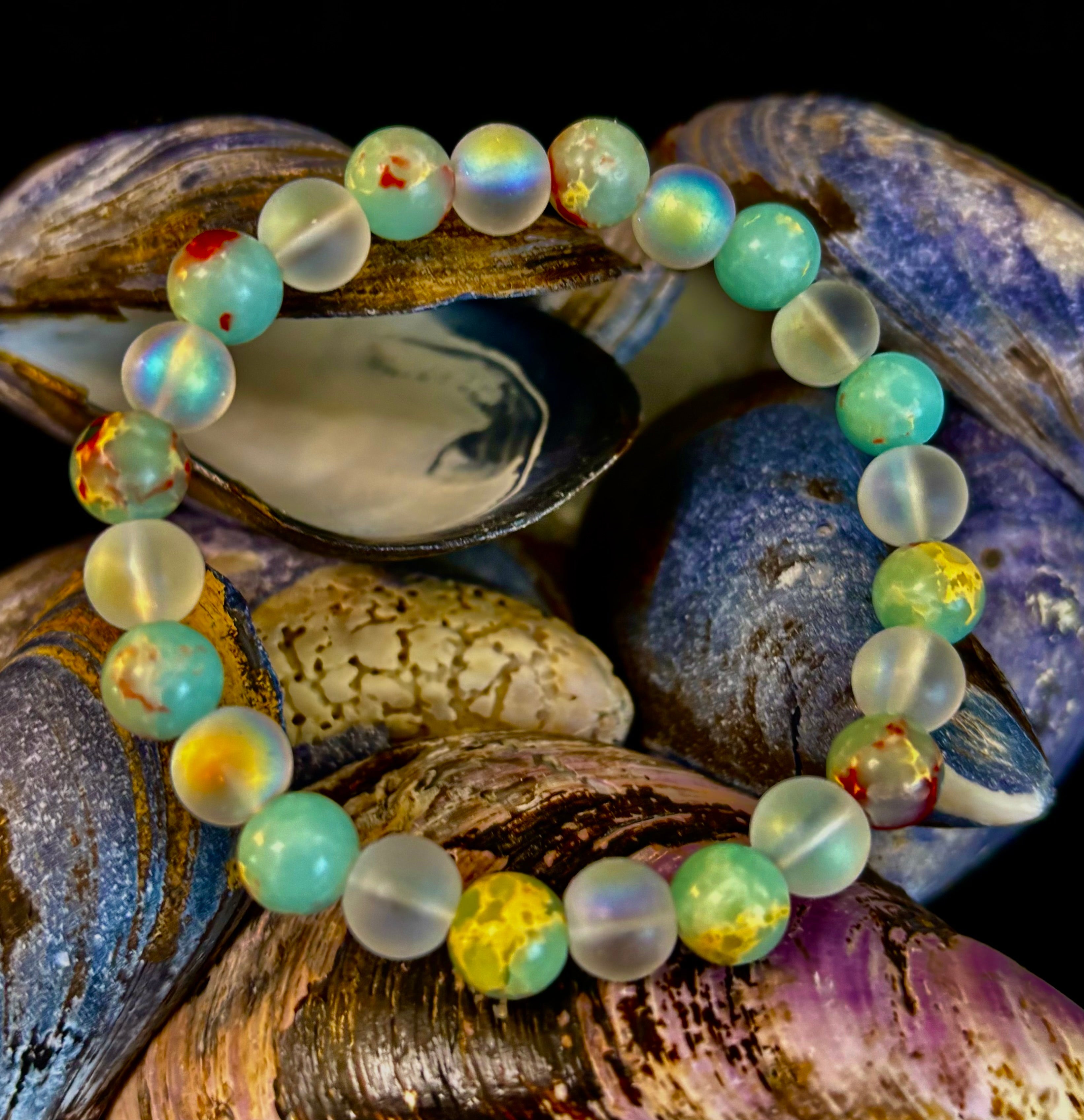 🌊 Ocean Breeze Resin Bead Bracelet – Sea Glass Vibes