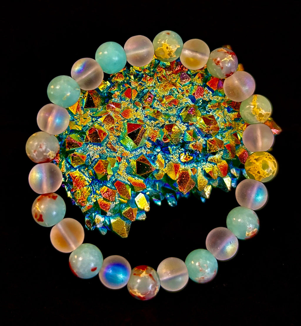 🌊 Ocean Breeze Resin Bead Bracelet – Sea Glass Vibes