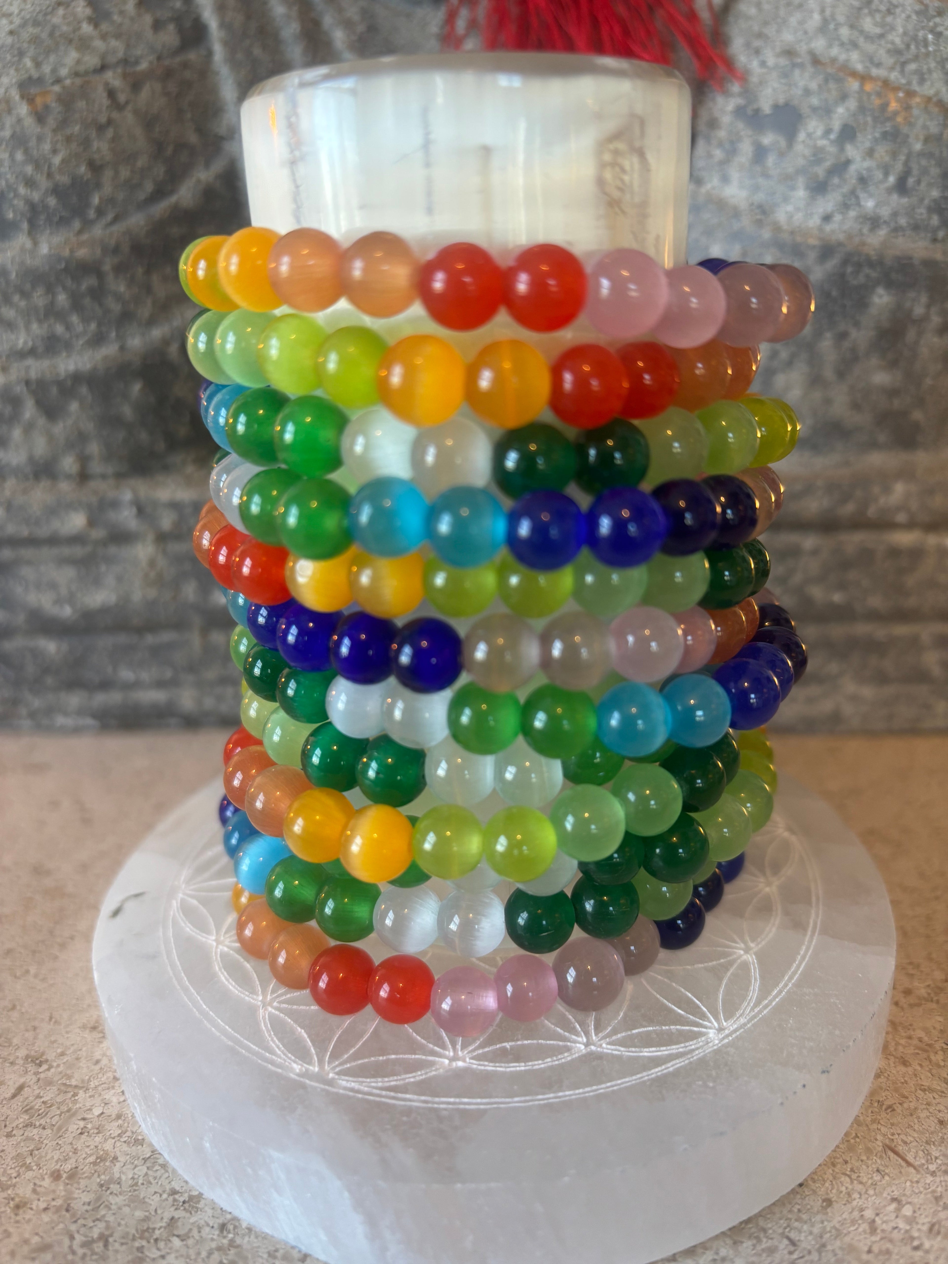 Rainbow Cat’s Eye Beaded Bracelet – Chakra Inspired Multicolor Bracelet | Pride Energy Jewelry
