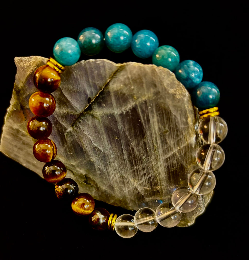 Weight Loss Support Intention Bracelet – Blue Apatite, Tiger Eye & Clear Quartz - Motivation, Willpower & Energy Balance