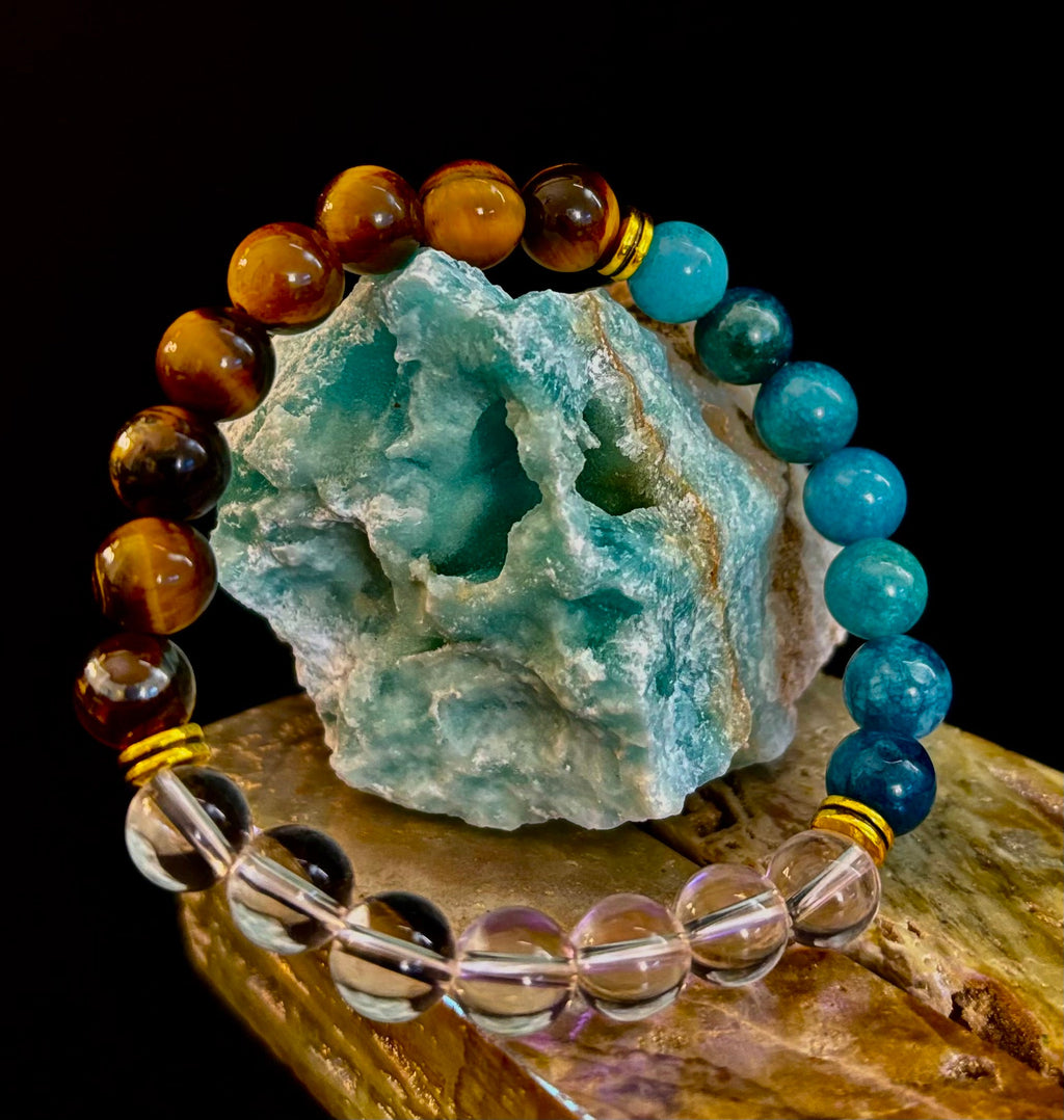 Weight Loss Support Intention Bracelet – Blue Apatite, Tiger Eye & Clear Quartz - Motivation, Willpower & Energy Balance