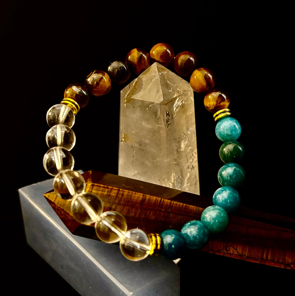 Weight Loss Support Intention Bracelet – Blue Apatite, Tiger Eye & Clear Quartz - Motivation, Willpower & Energy Balance
