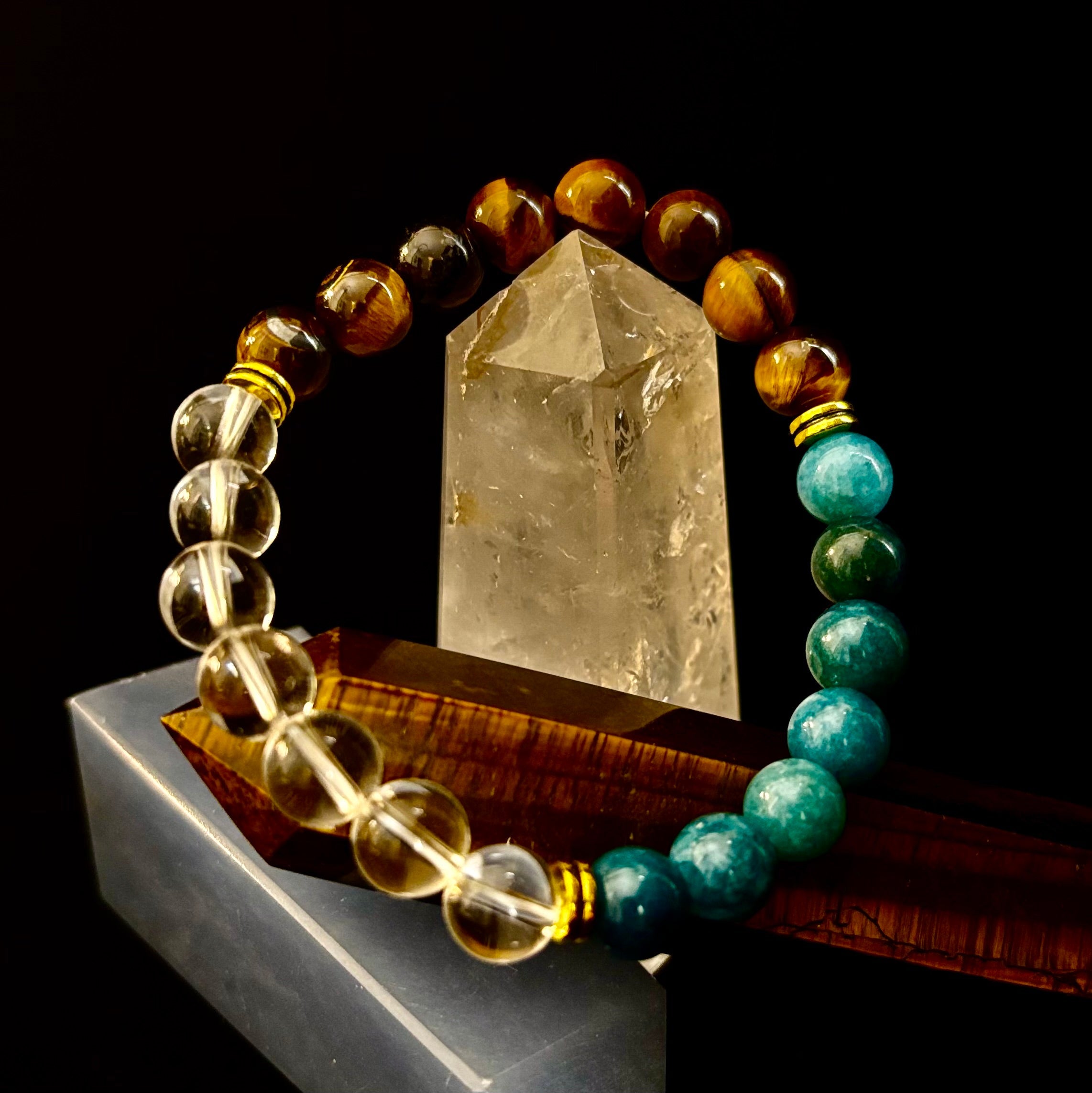 Weight Loss Support Intention Bracelet – Blue Apatite, Tiger Eye & Clear Quartz - Motivation, Willpower & Energy Balance