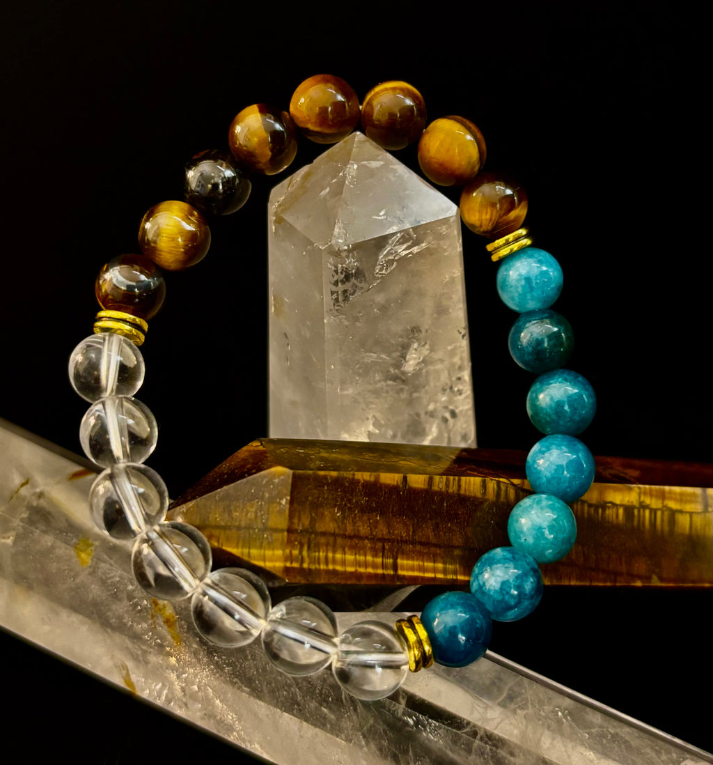 Weight Loss Support Intention Bracelet – Blue Apatite, Tiger Eye & Clear Quartz - Motivation, Willpower & Energy Balance