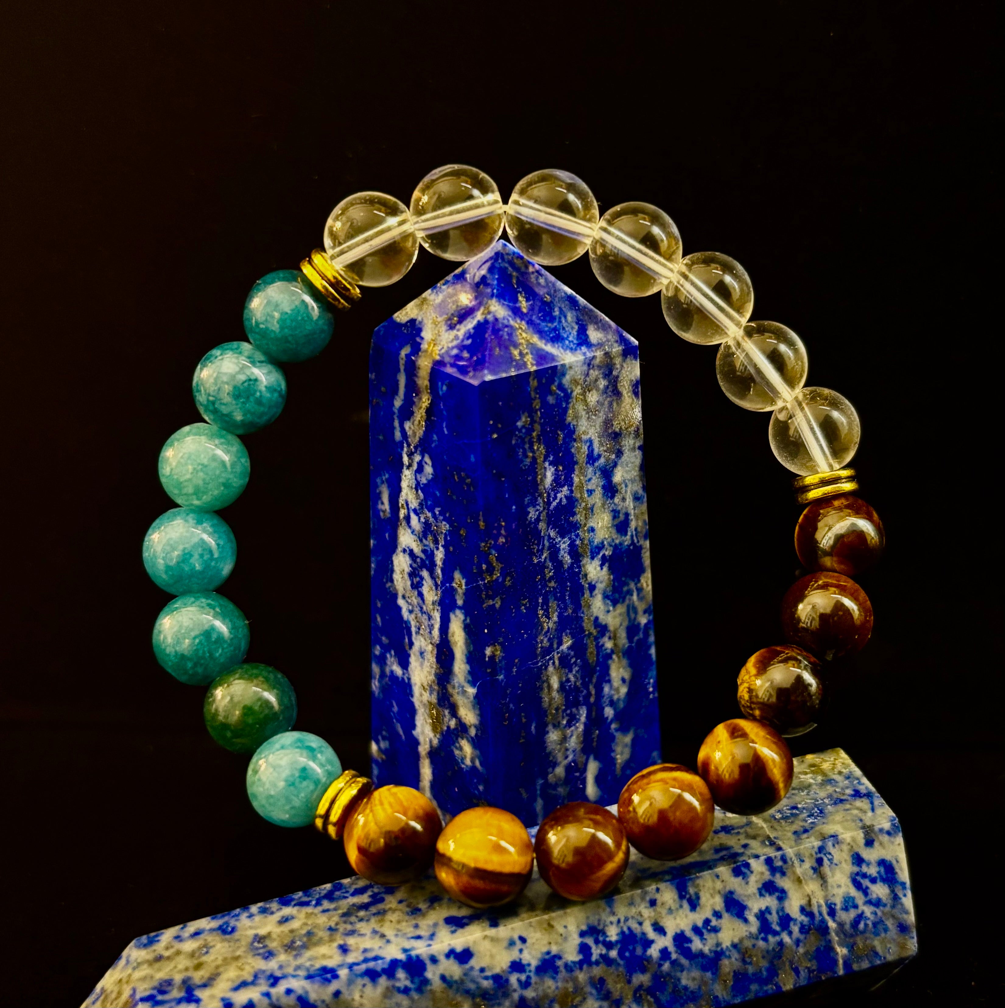 Weight Loss Support Intention Bracelet – Blue Apatite, Tiger Eye & Clear Quartz - Motivation, Willpower & Energy Balance