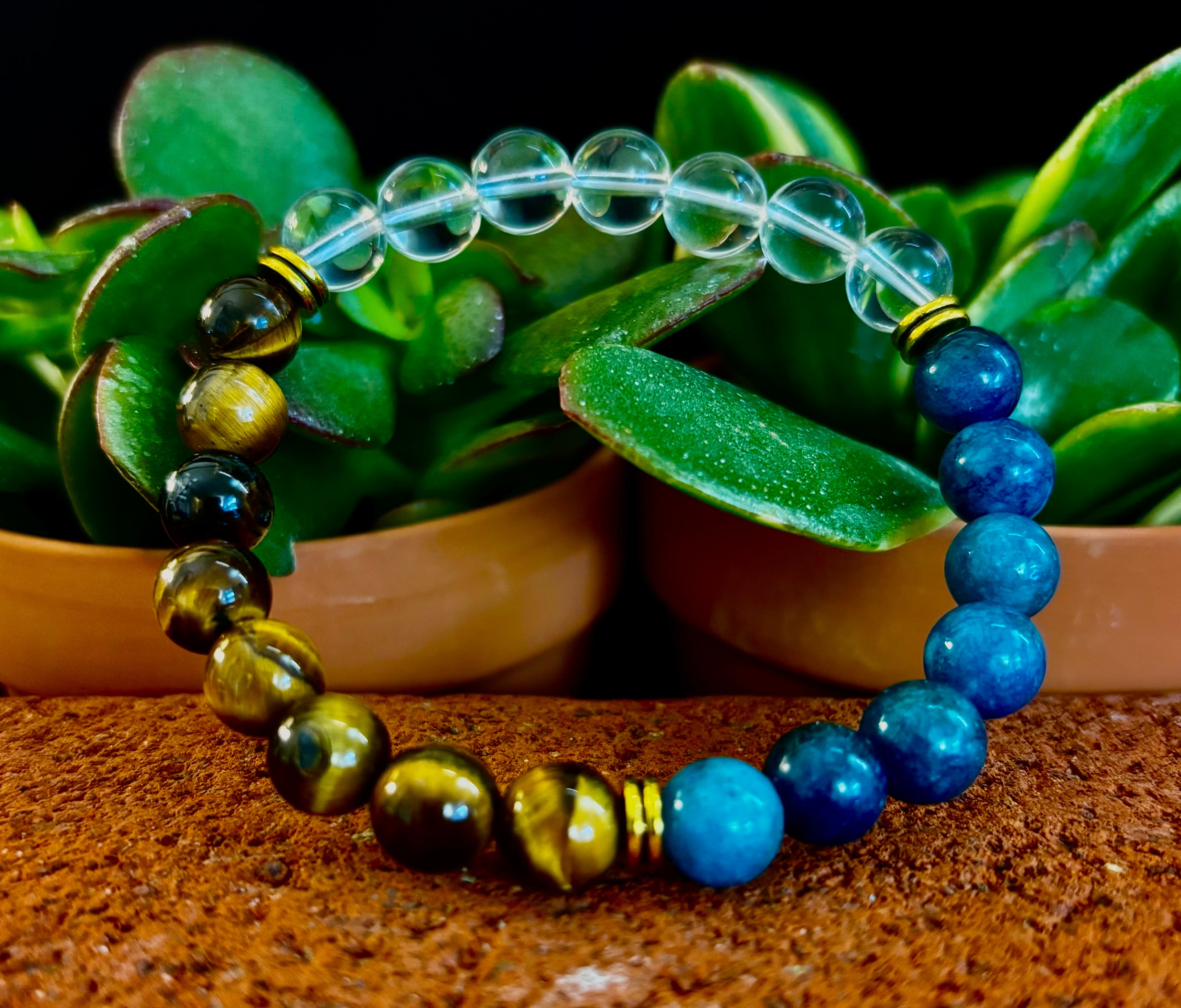 Weight Loss Support Intention Bracelet – Blue Apatite, Tiger Eye & Clear Quartz - Motivation, Willpower & Energy Balance