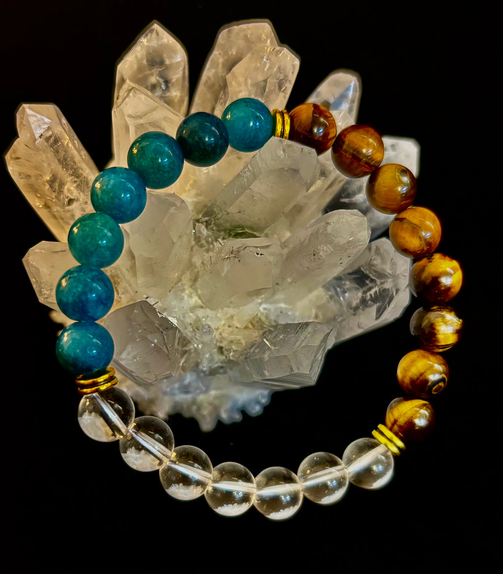 Weight Loss Support Intention Bracelet – Blue Apatite, Tiger Eye & Clear Quartz - Motivation, Willpower & Energy Balance