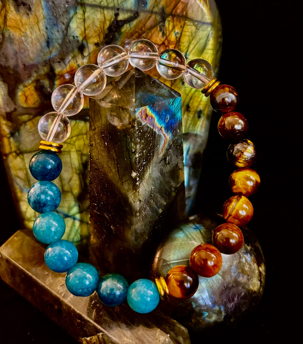Weight Loss Support Intention Bracelet – Blue Apatite, Tiger Eye & Clear Quartz - Motivation, Willpower & Energy Balance