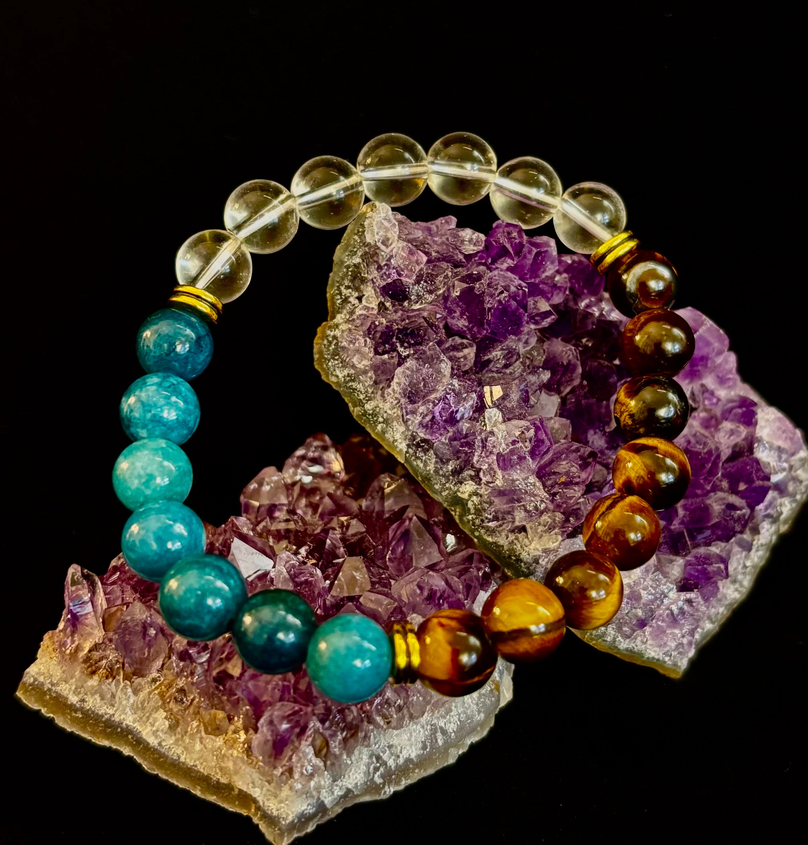 Weight Loss Support Intention Bracelet – Blue Apatite, Tiger Eye & Clear Quartz - Motivation, Willpower & Energy Balance