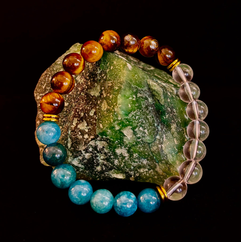 Weight Loss Support Intention Bracelet – Blue Apatite, Tiger Eye & Clear Quartz - Motivation, Willpower & Energy Balance