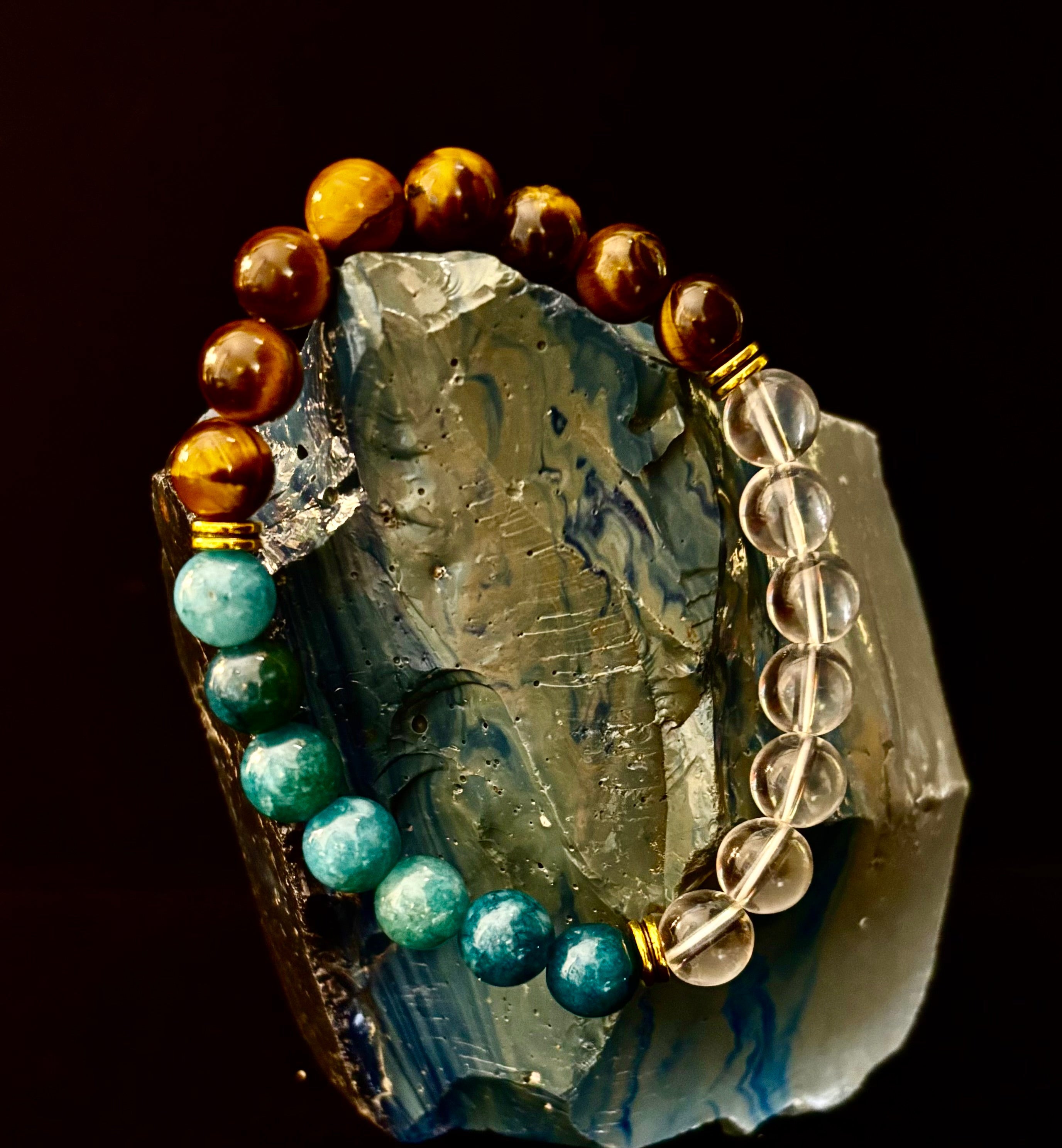 Weight Loss Support Intention Bracelet – Blue Apatite, Tiger Eye & Clear Quartz - Motivation, Willpower & Energy Balance