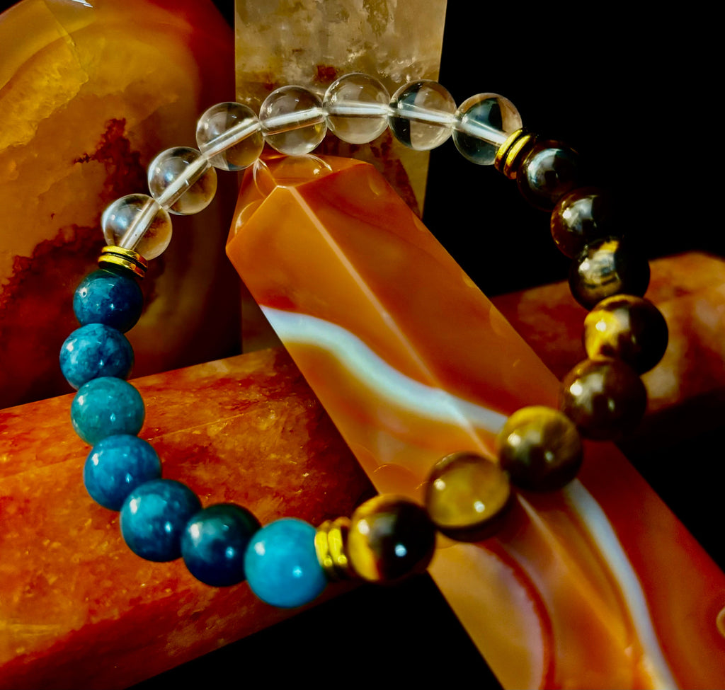 Weight Loss Support Intention Bracelet – Blue Apatite, Tiger Eye & Clear Quartz - Motivation, Willpower & Energy Balance