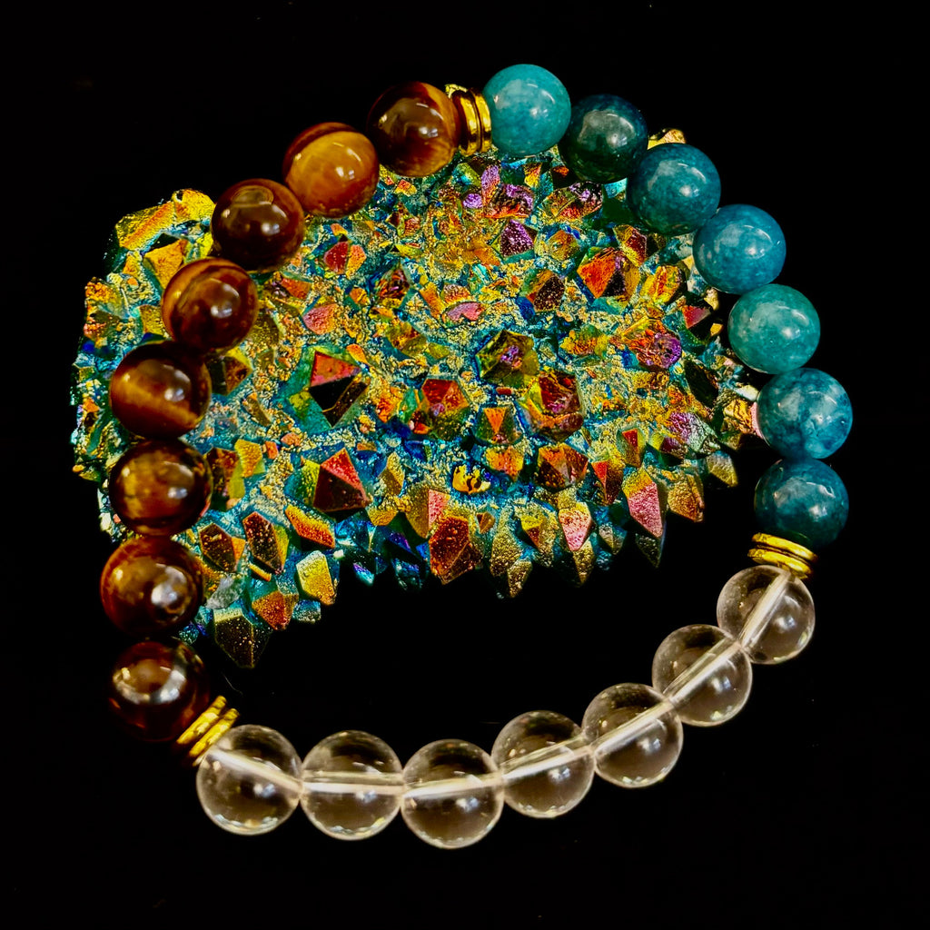 Weight Loss Support Intention Bracelet – Blue Apatite, Tiger Eye & Clear Quartz - Motivation, Willpower & Energy Balance