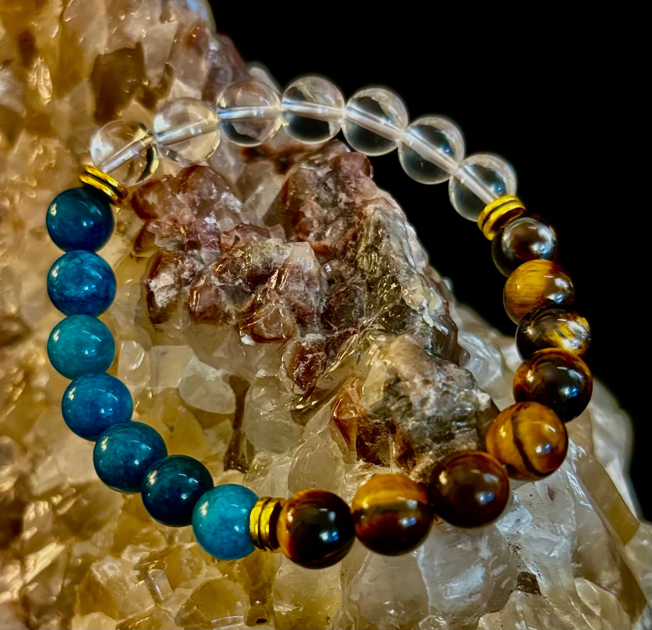 Weight Loss Support Intention Bracelet – Blue Apatite, Tiger Eye & Clear Quartz - Motivation, Willpower & Energy Balance
