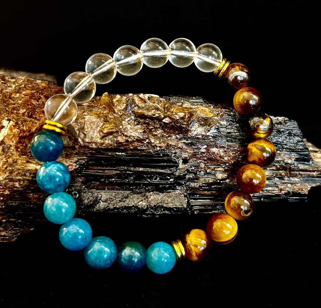 Weight Loss Support Intention Bracelet – Blue Apatite, Tiger Eye & Clear Quartz - Motivation, Willpower & Energy Balance