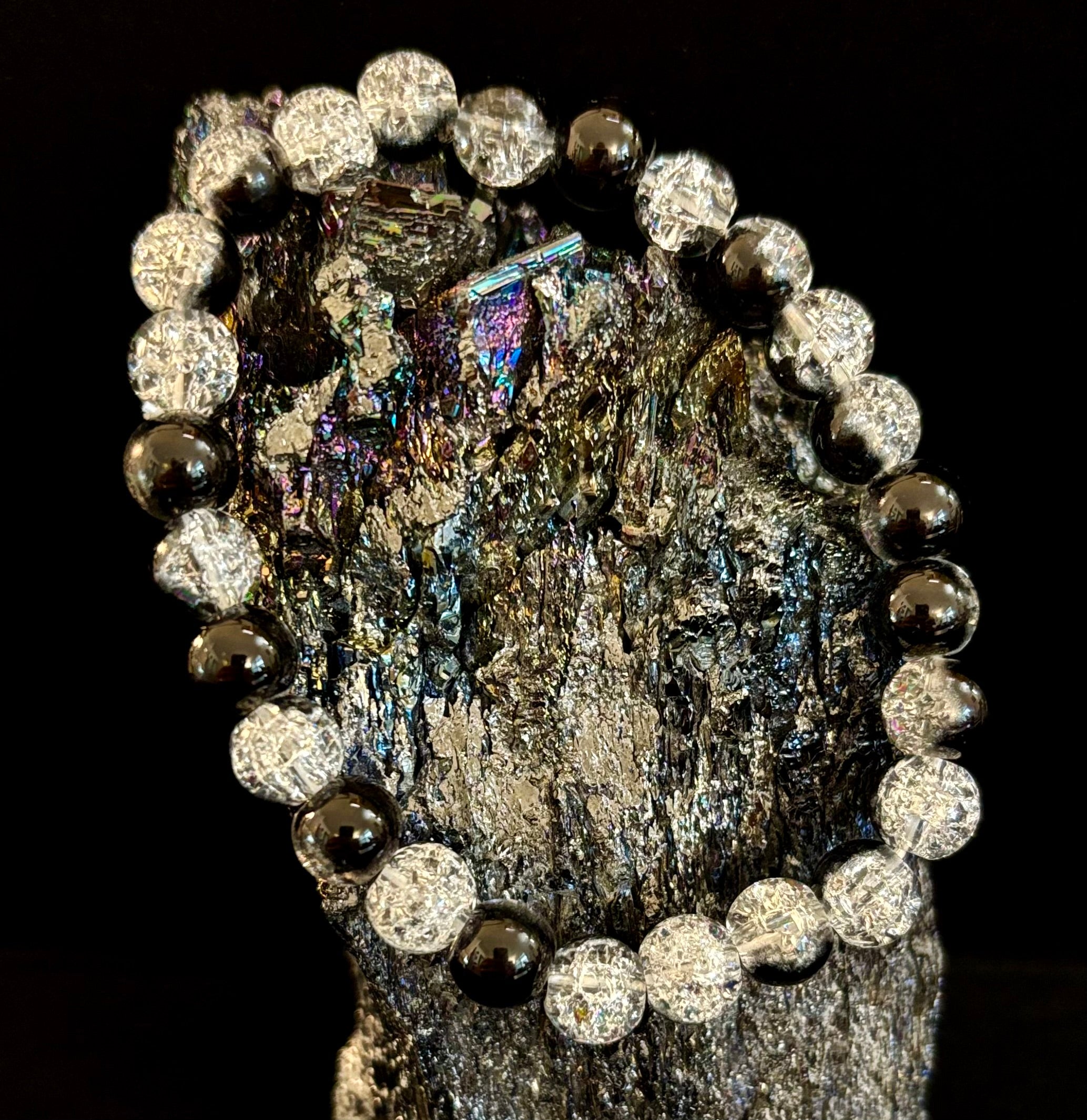 Black & White Cracked Glass Beads Bracelet – Bold Unisex Personality Statement Jewelry