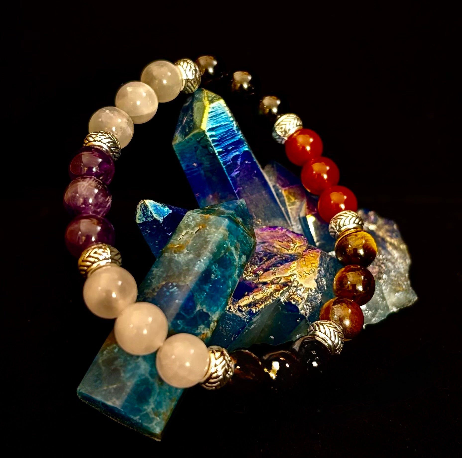 Renewal & Strength Addiction Recovery Bracelet – Carnelian, Amethyst, Rose Quartz, Hematite & Selenite