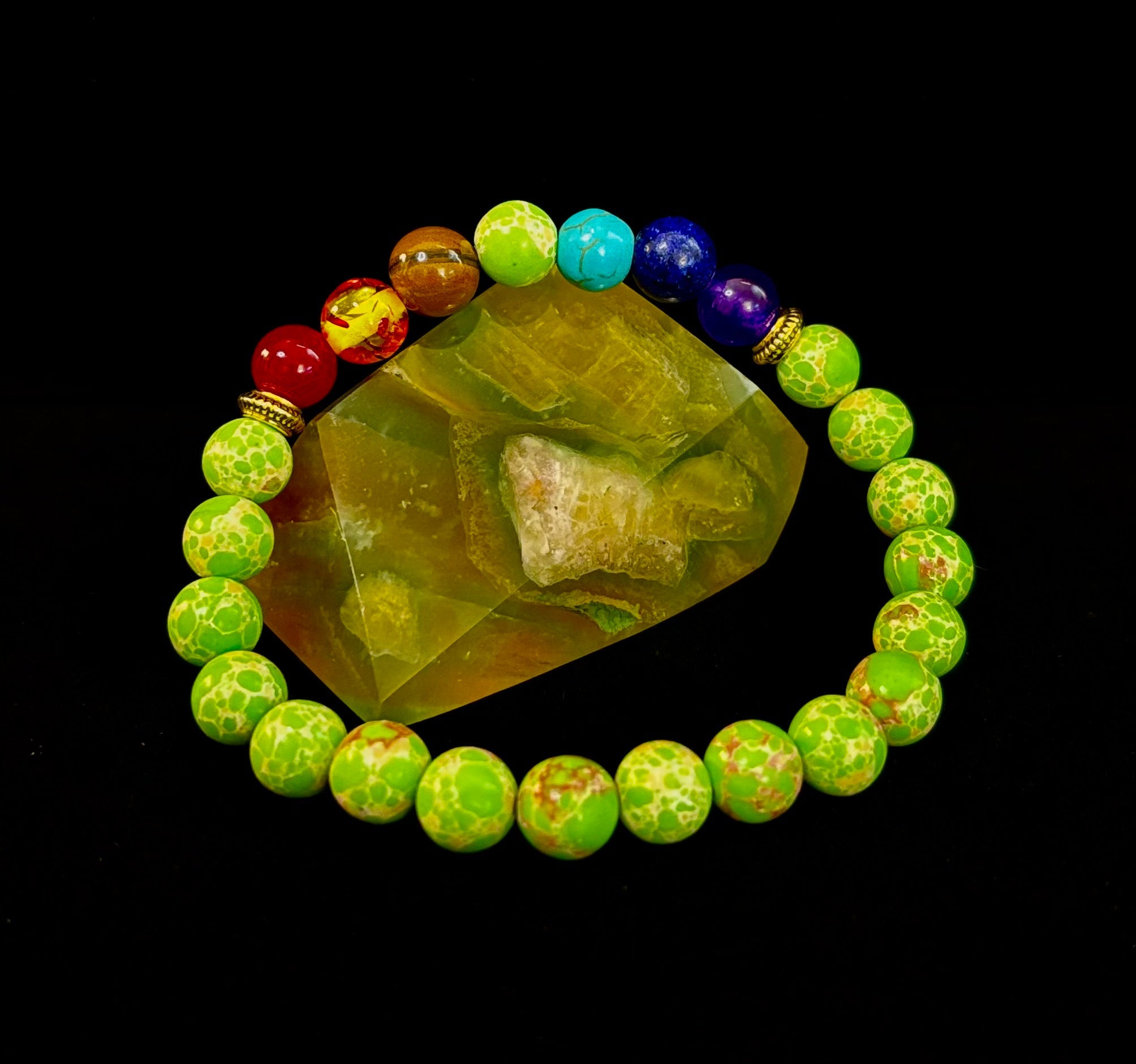 7 Chakra Healing Bracelet with Green Sea Sediment Jasper – Balance, Alignment & Grounding