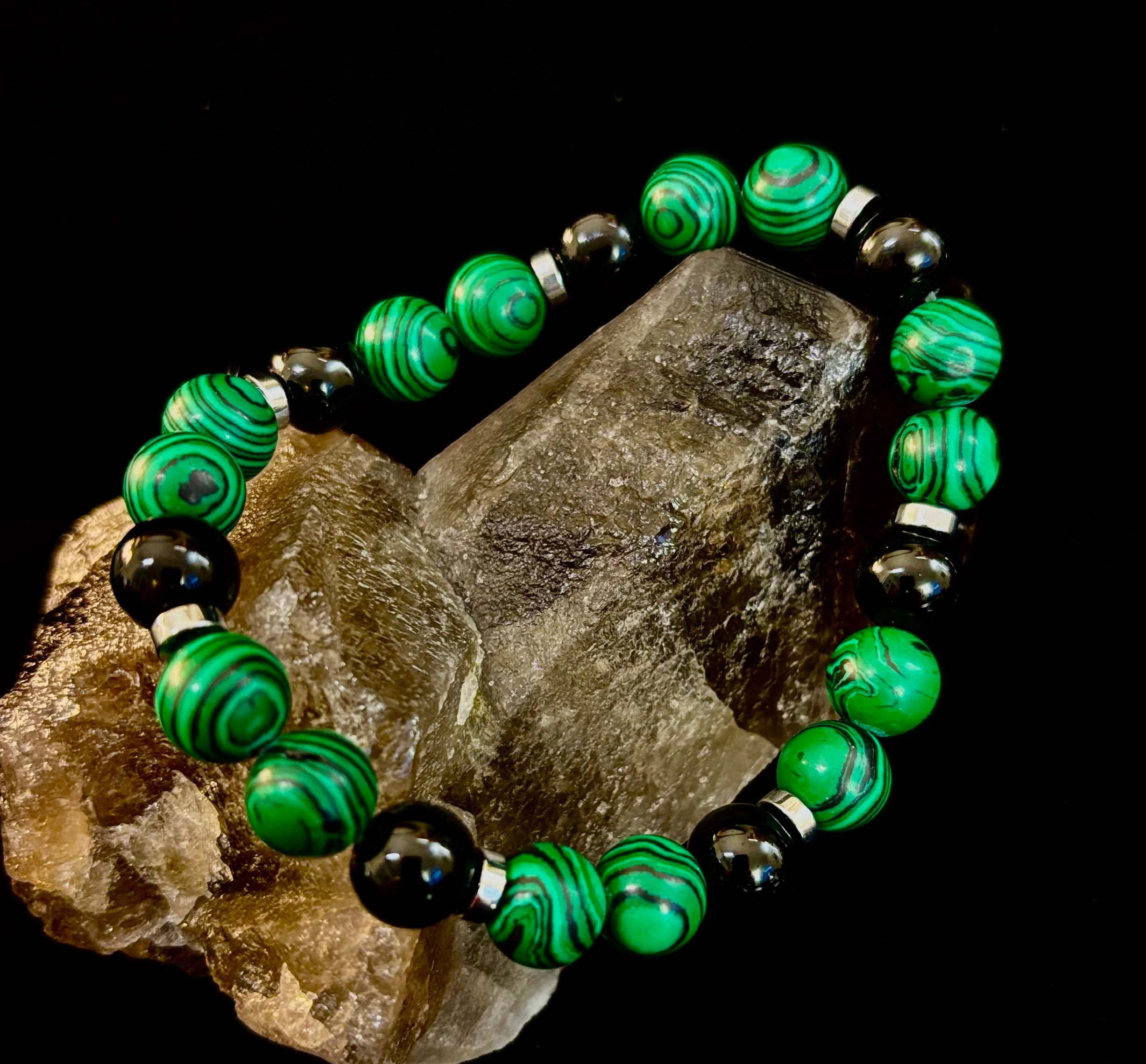Deep Green Malachite and Black Onyx (7.5" - 8.5") Large and Extra Large Wrists