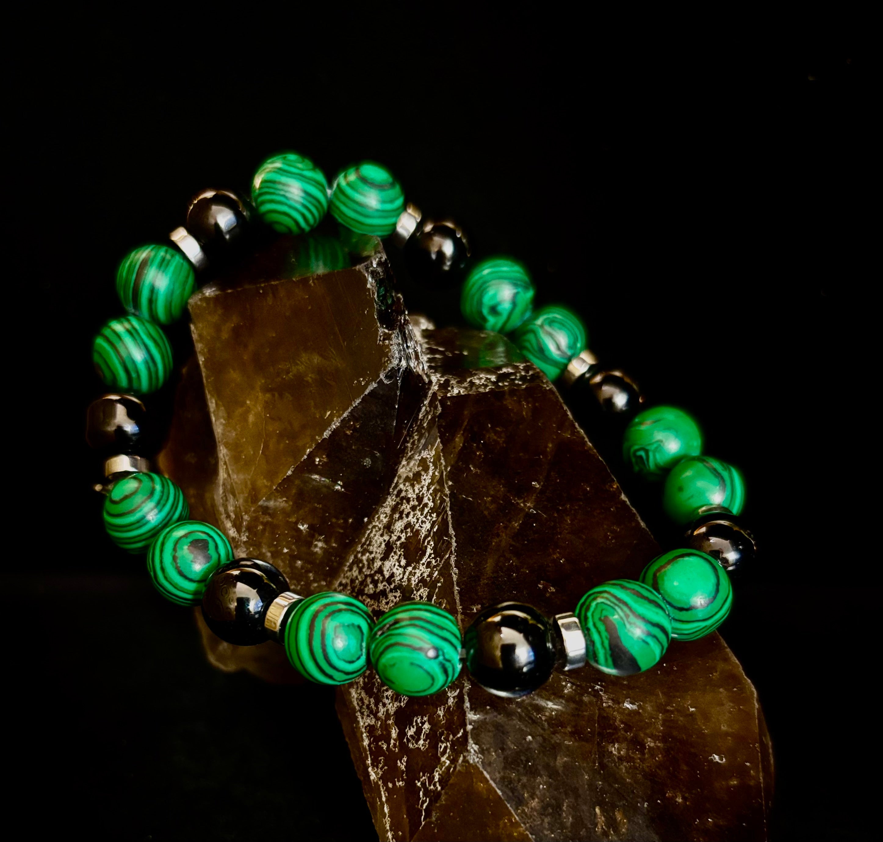 Deep Green Malachite and Black Onyx (7.5" - 8.5") Large and Extra Large Wrists