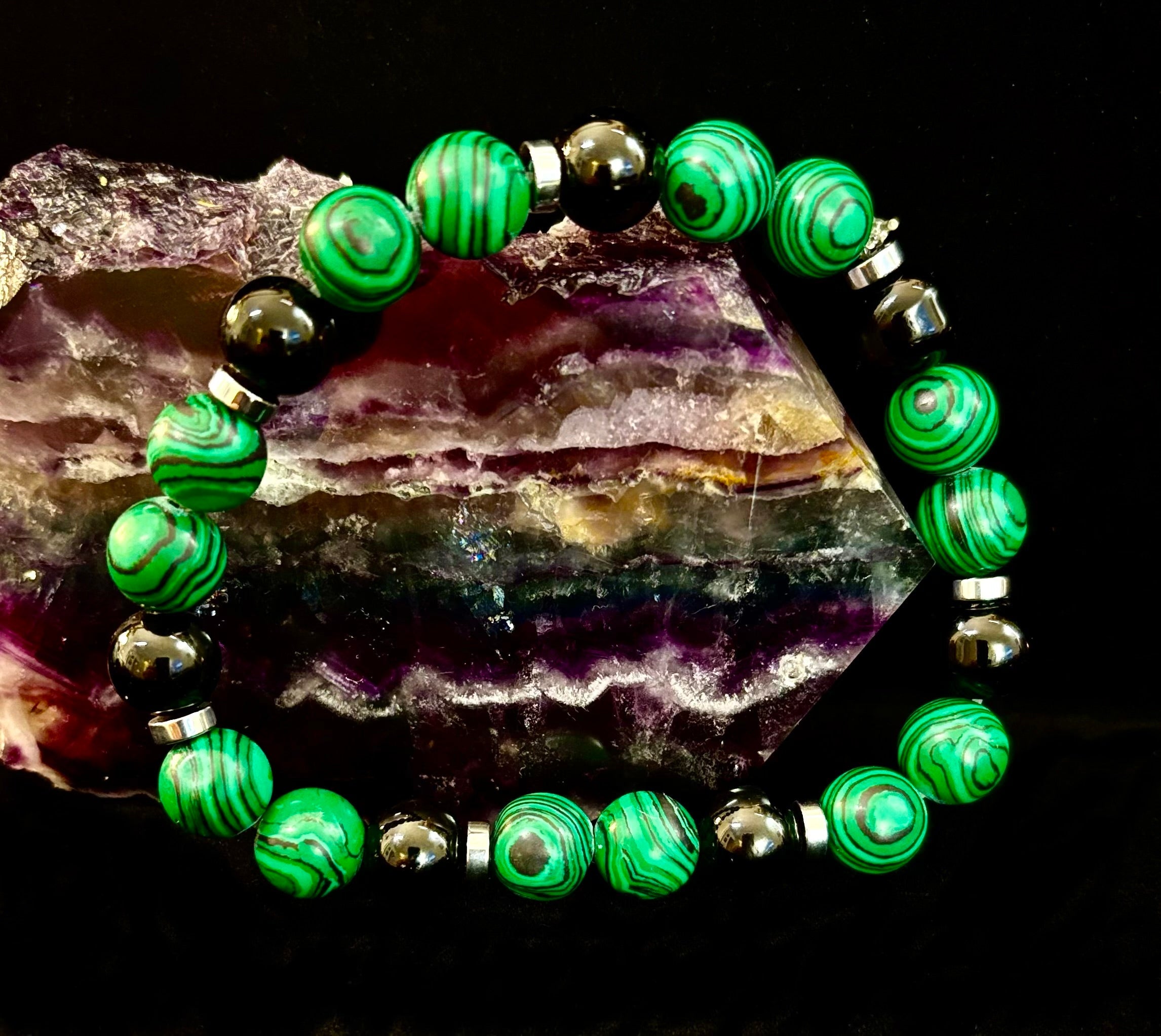 Deep Green Malachite and Black Onyx (7.5" - 8.5") Large and Extra Large Wrists