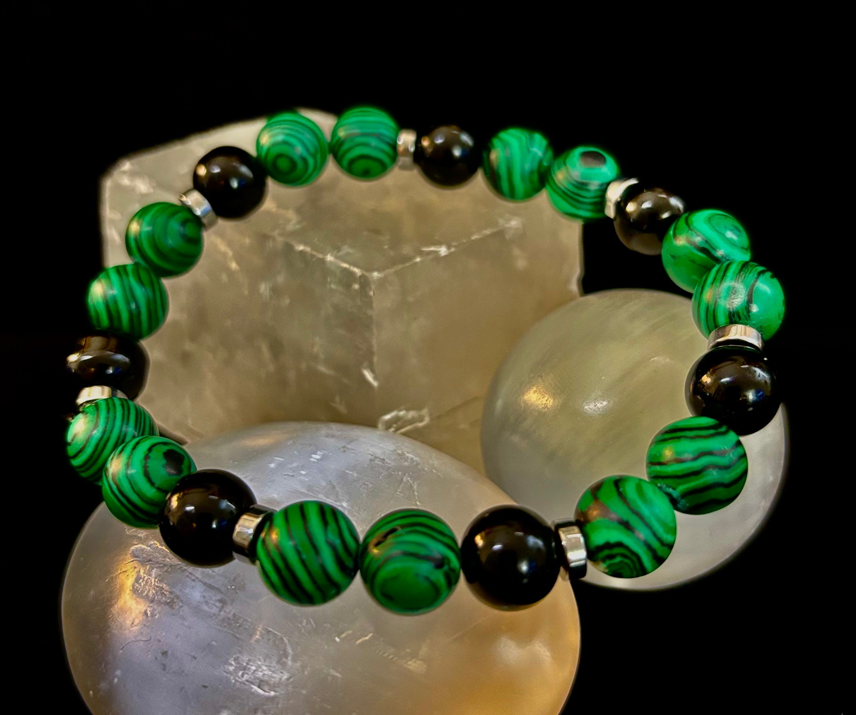 Deep Green Malachite and Black Onyx (7.5" - 8.5") Large and Extra Large Wrists